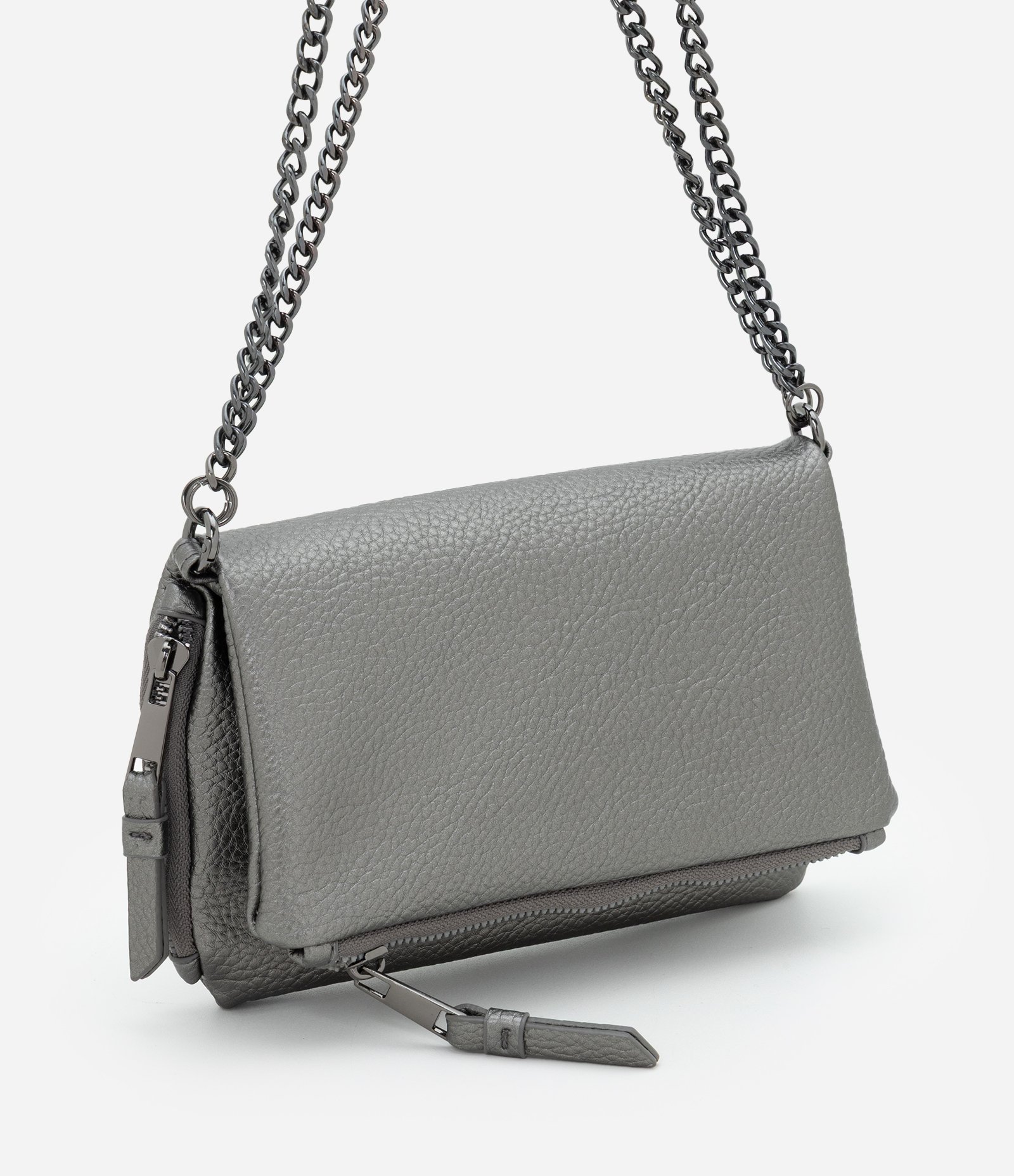 Carteira Envelope Grande com Alças de Corrente Cinza 1