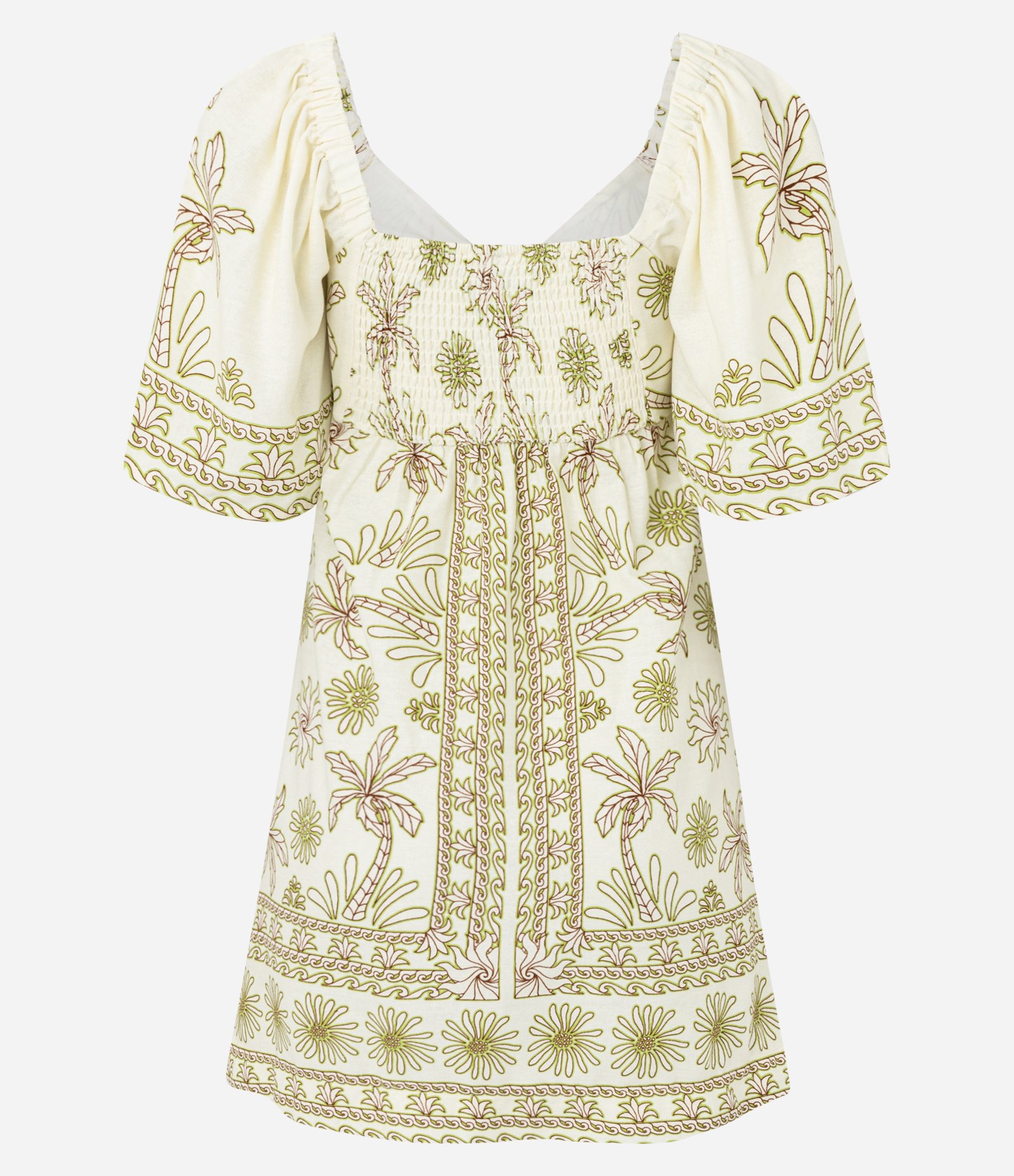 Vestido Curto Evasê em Viscolinho com Detalhe Vazado e Estampa Floral Bege 2