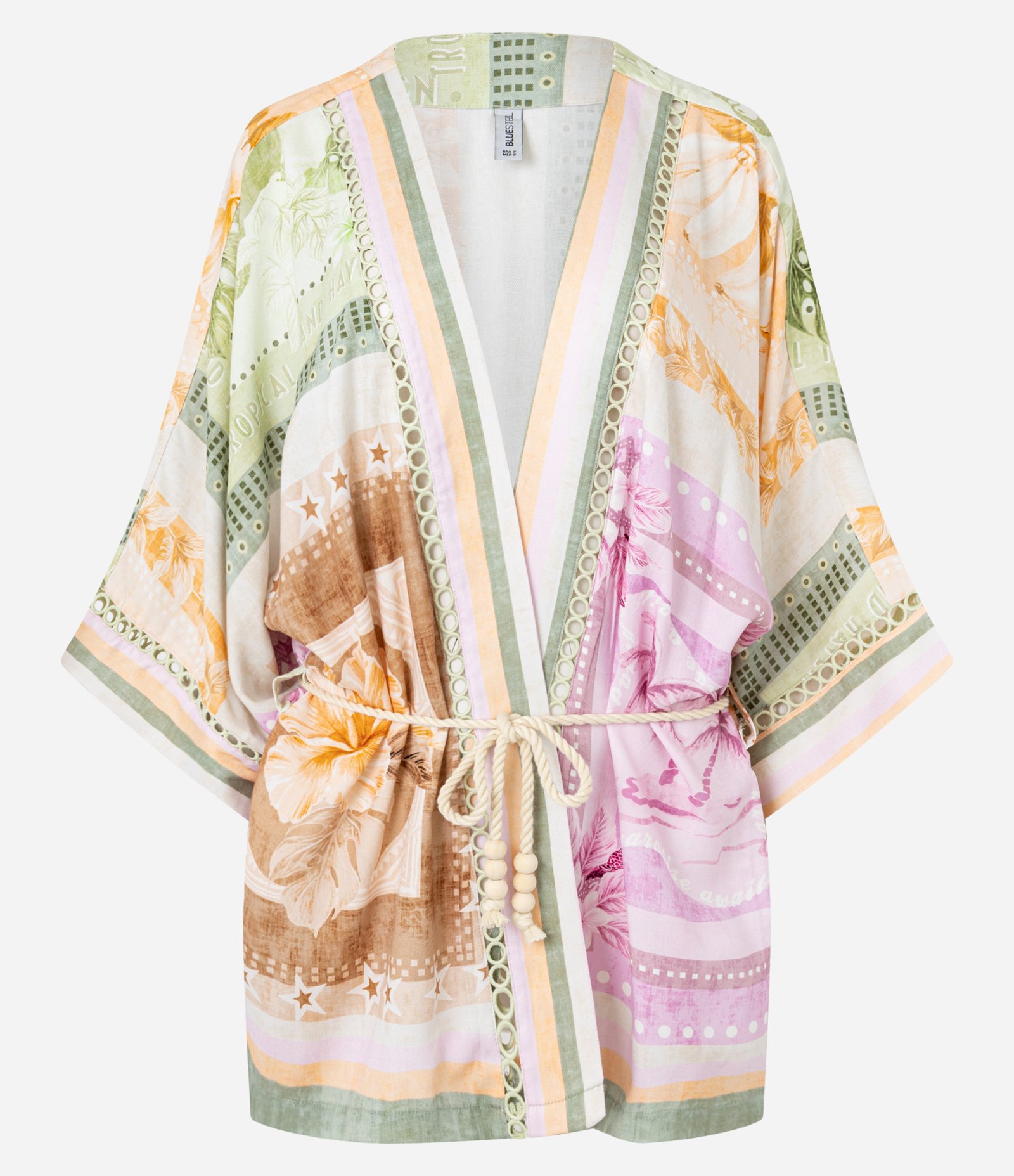Kimono Alongado em Viscose com Estampa Tropical Multicores 1