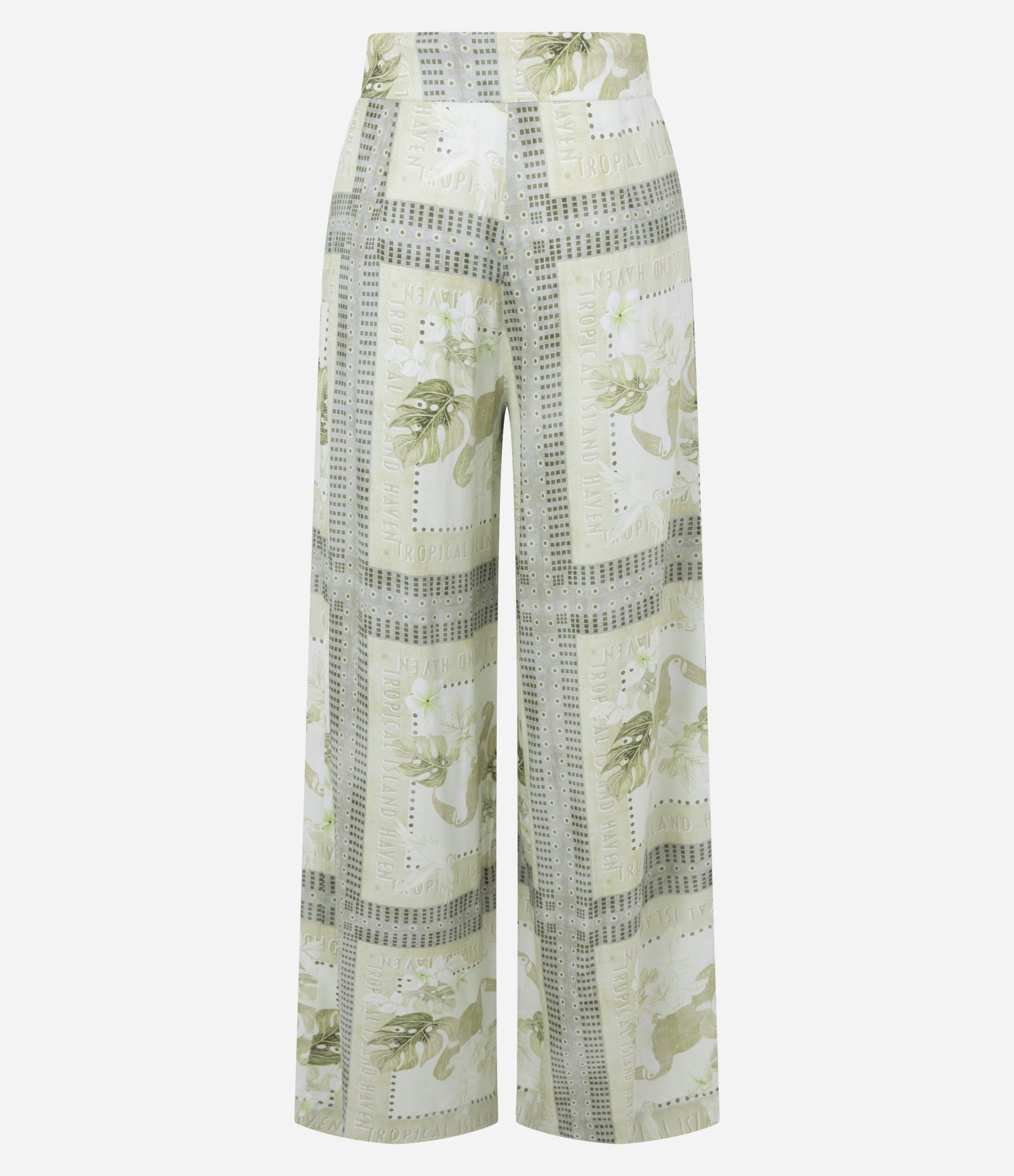 Calça Pantalona em Twill com Estampa Tropical Verde 3