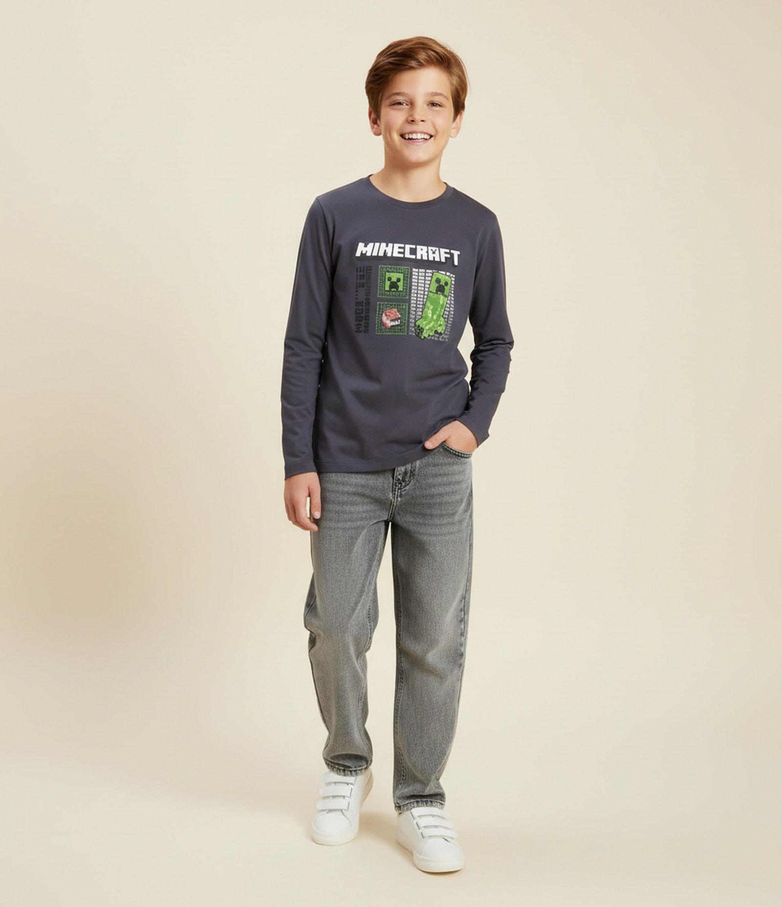 Calça Baggy Infantil em Jeans - Tam 5 a 14 Anos Cinza 1