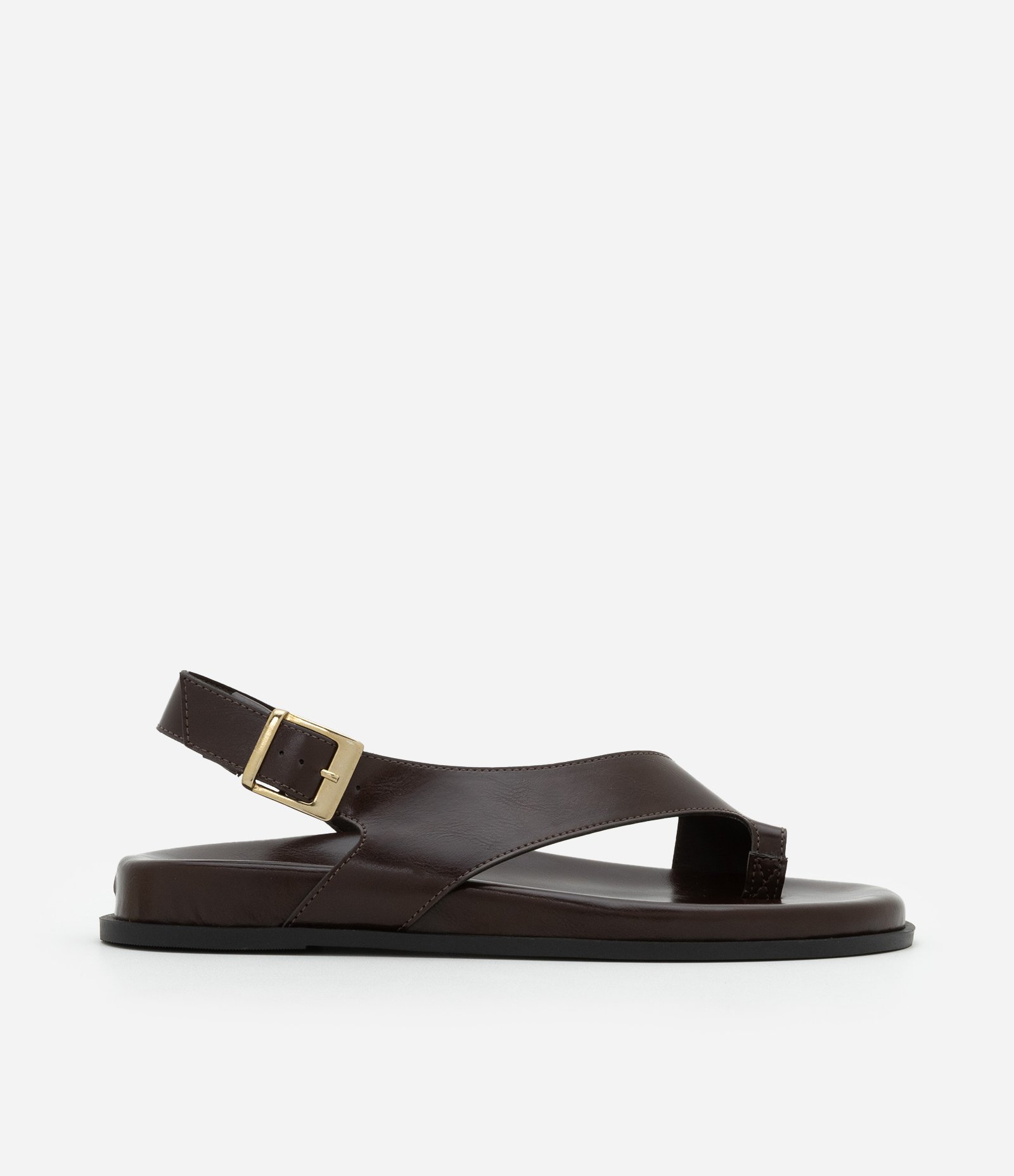 Sandália Rasteira Sport com Detalhes Assimétricos e Fivela Contrastante Marrom 1