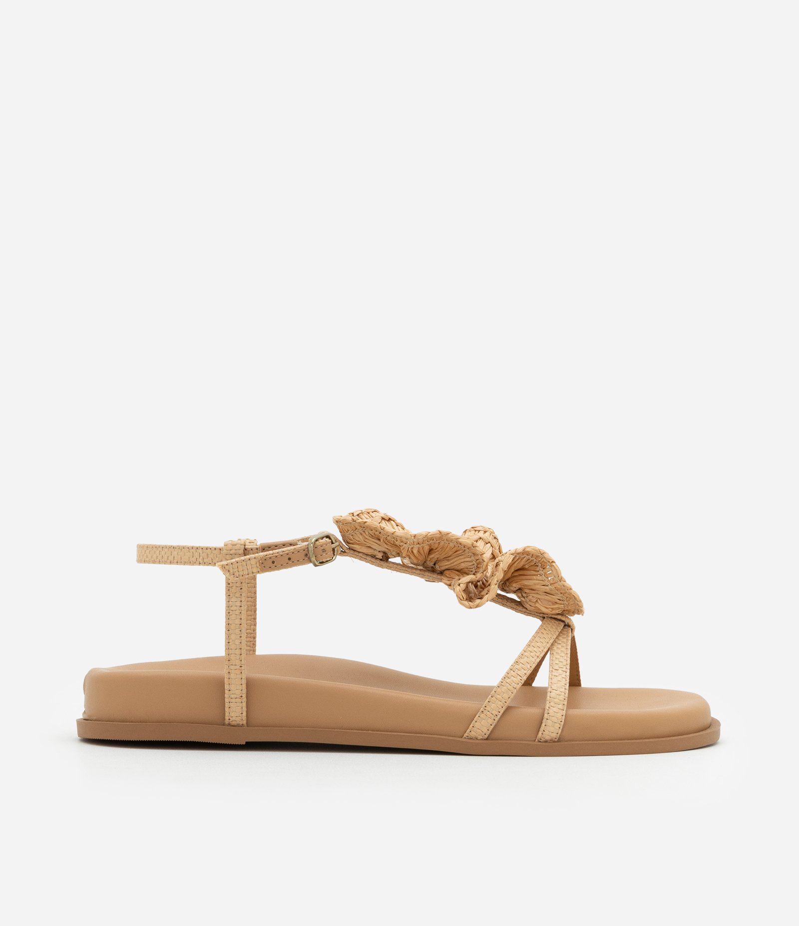 Sandália Rasteira Salomé com Babados no Topo Bege 1