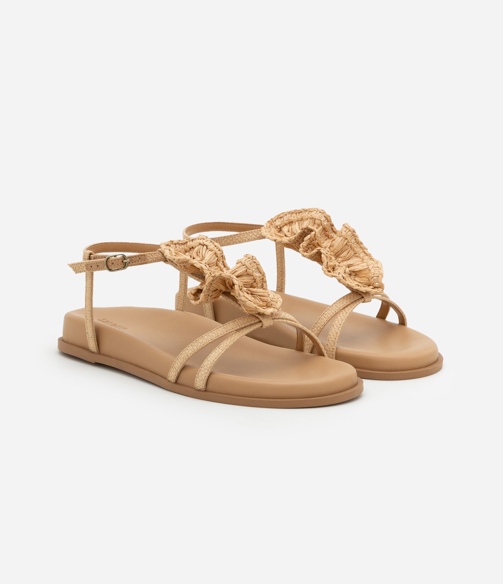 Sandália Rasteira Salomé com Babados no Topo Bege 2