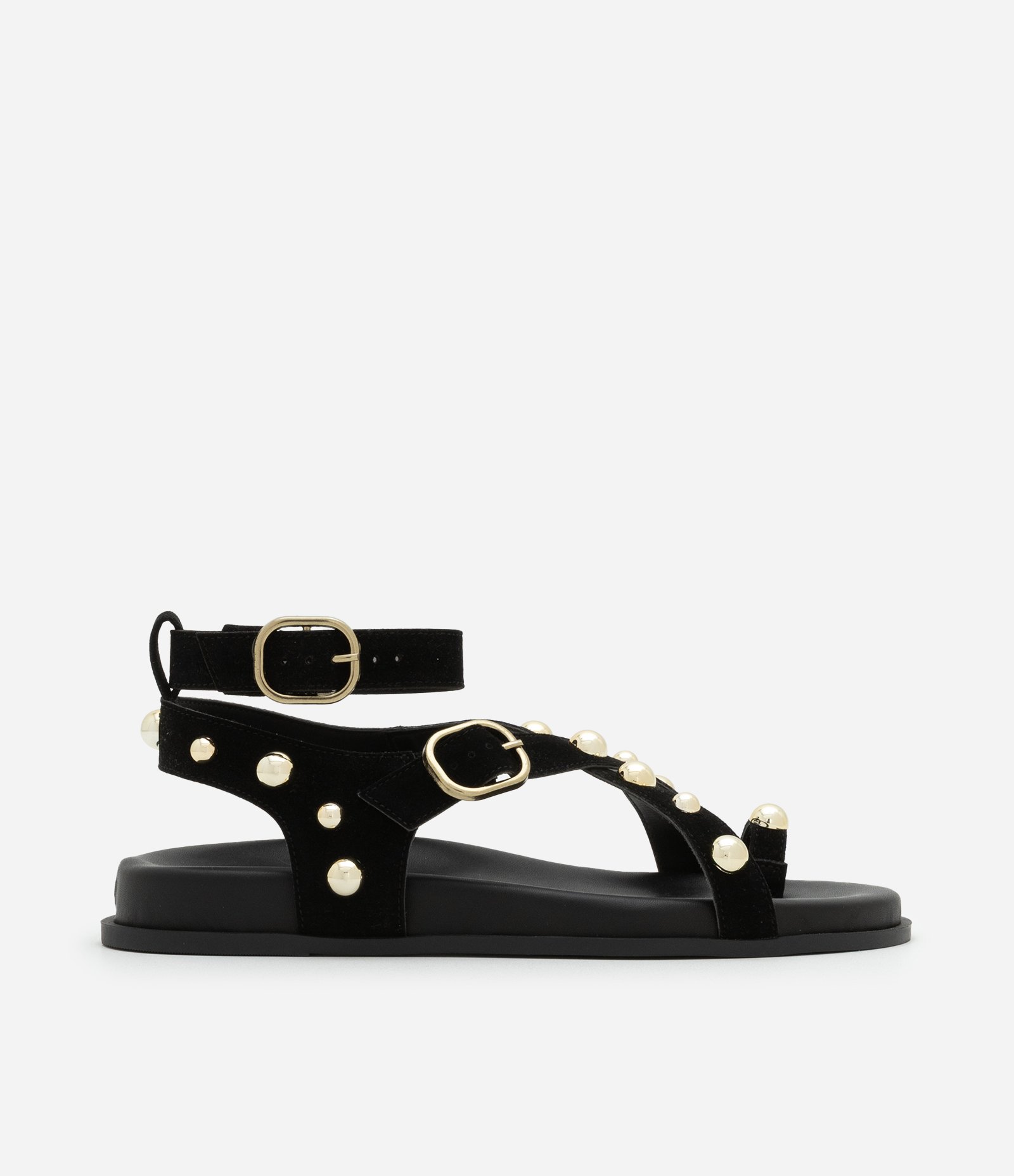 Sandália Rasteira Sport Sandal com Dedeira e Esferas Aplicadas Preto 1