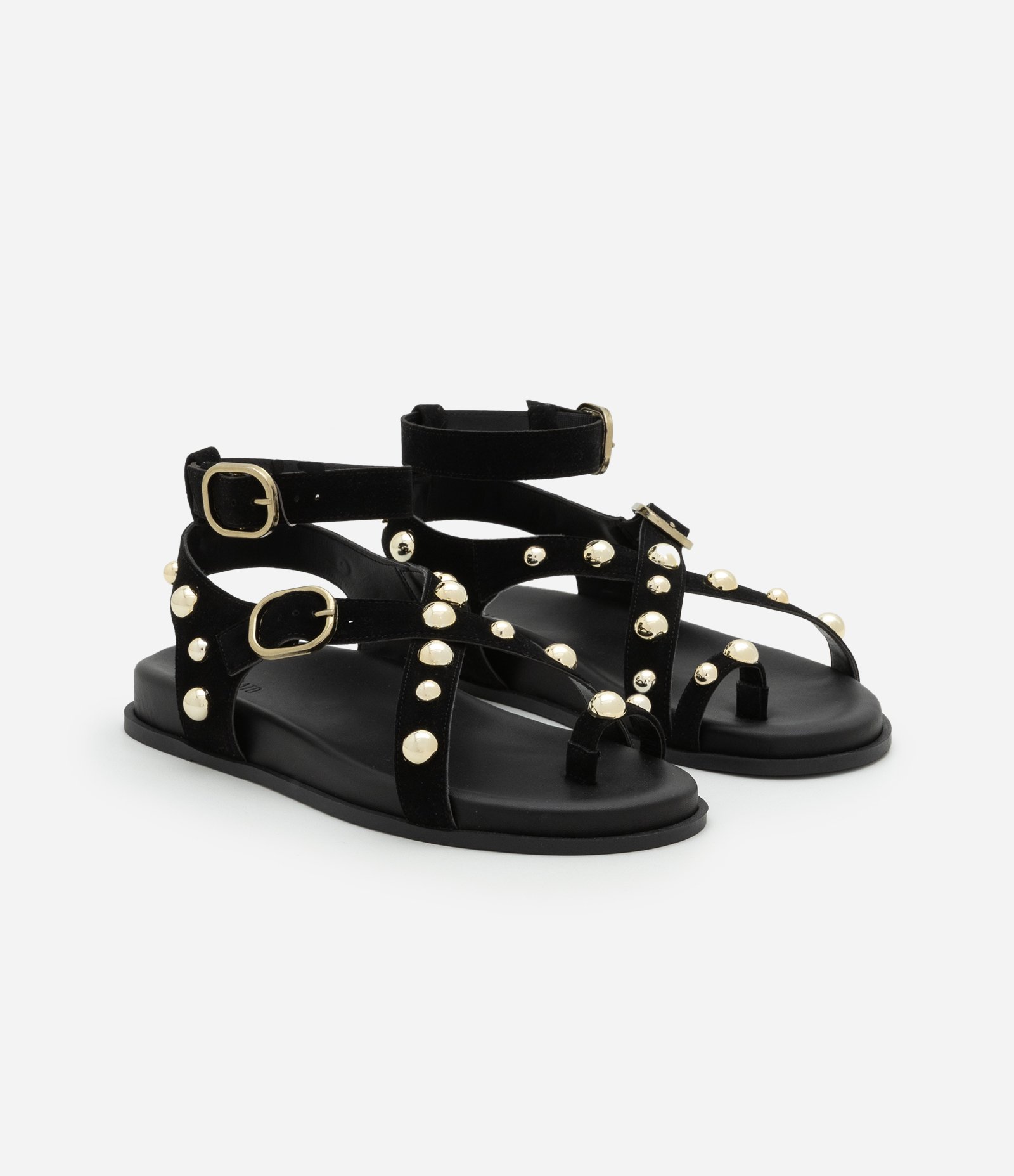 Sandália Rasteira Sport Sandal com Dedeira e Esferas Aplicadas Preto 3