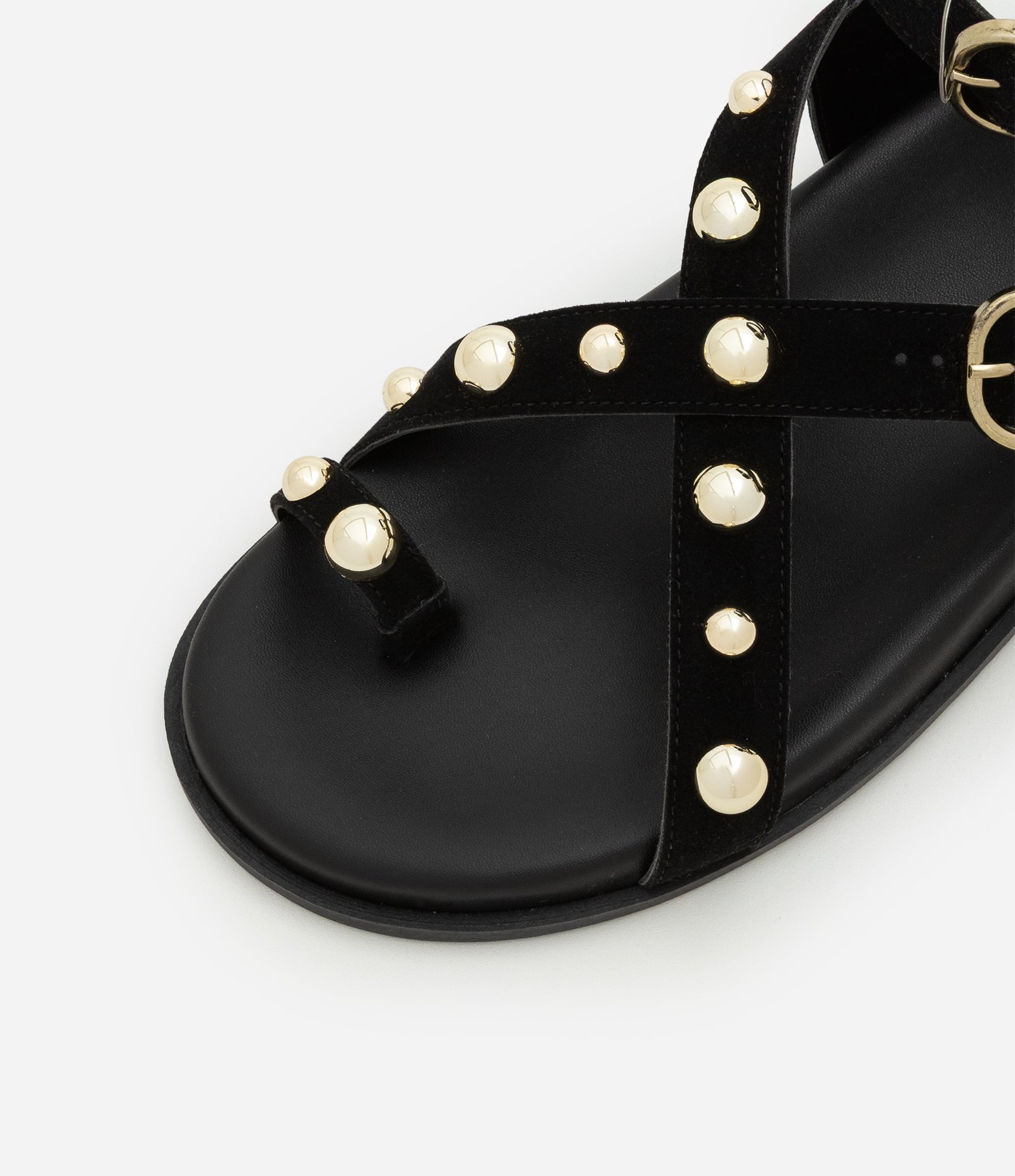 Sandália Rasteira Sport Sandal com Dedeira e Esferas Aplicadas Preto 4