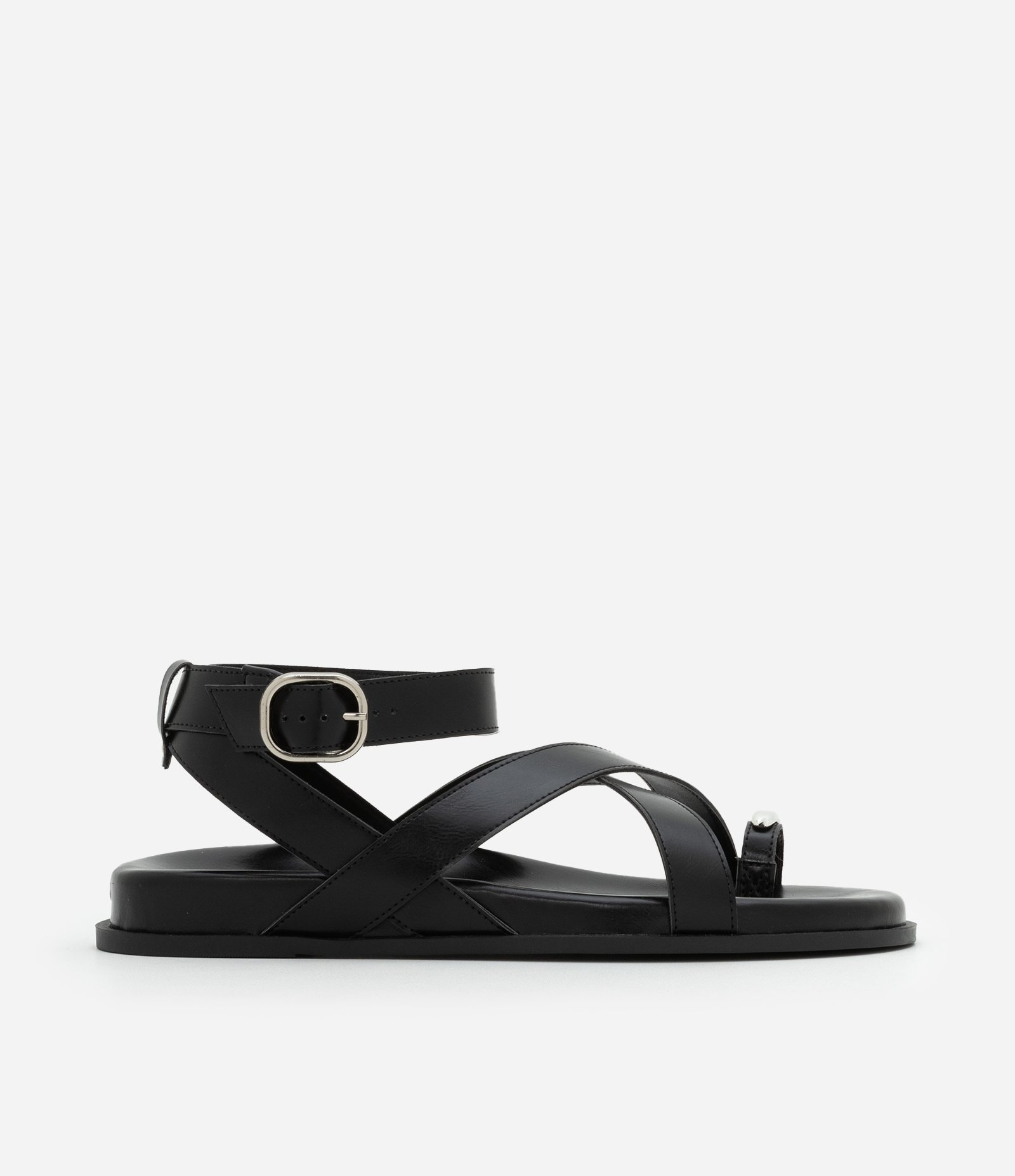 Sandália Rasteira Sport com Dedeira Detalhe Bold Preto 1