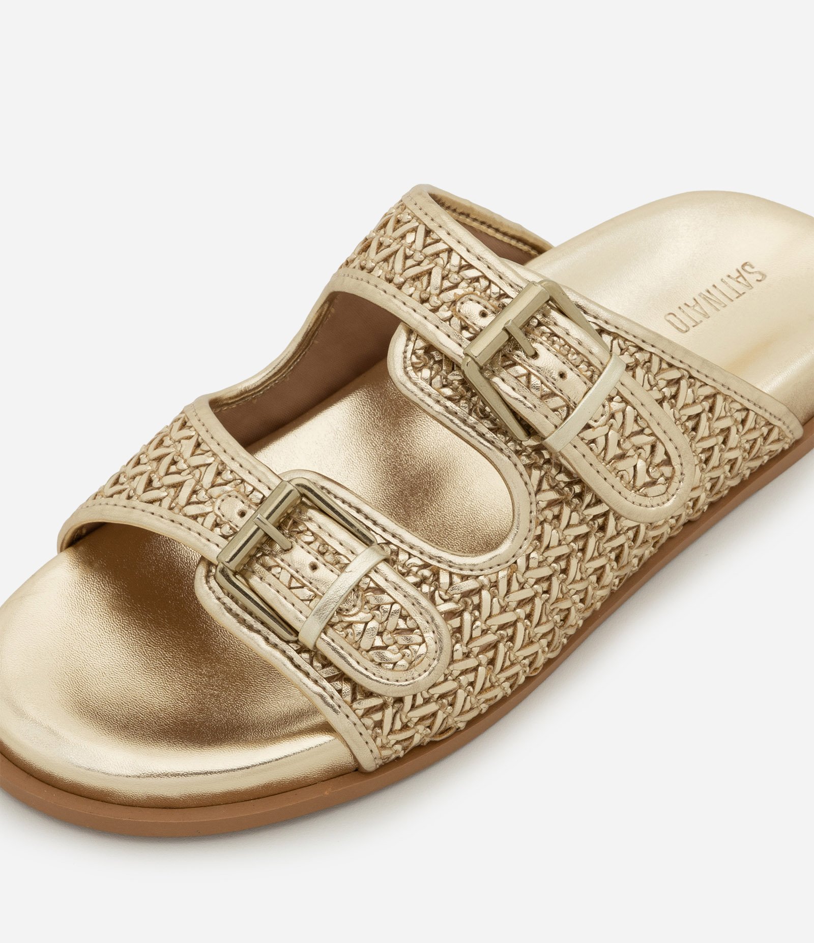 Sandália Rasteira Sport e Tiras largas com Fivelas Dourado 3