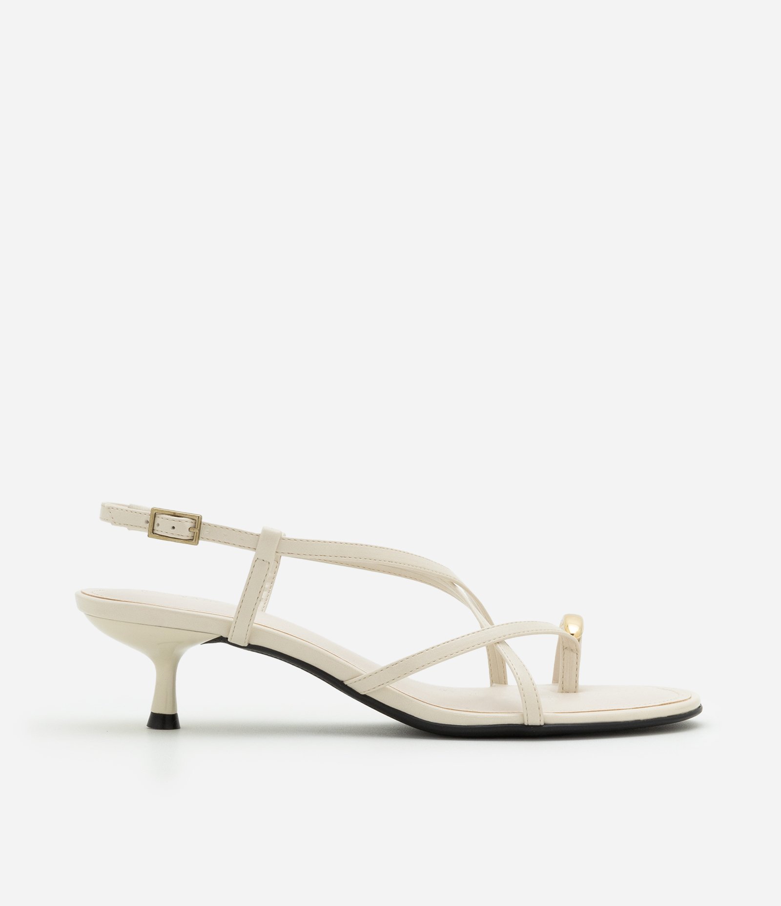 Sandália com Tiras Finas Assimétricas e Dedeira Bold Off White 1