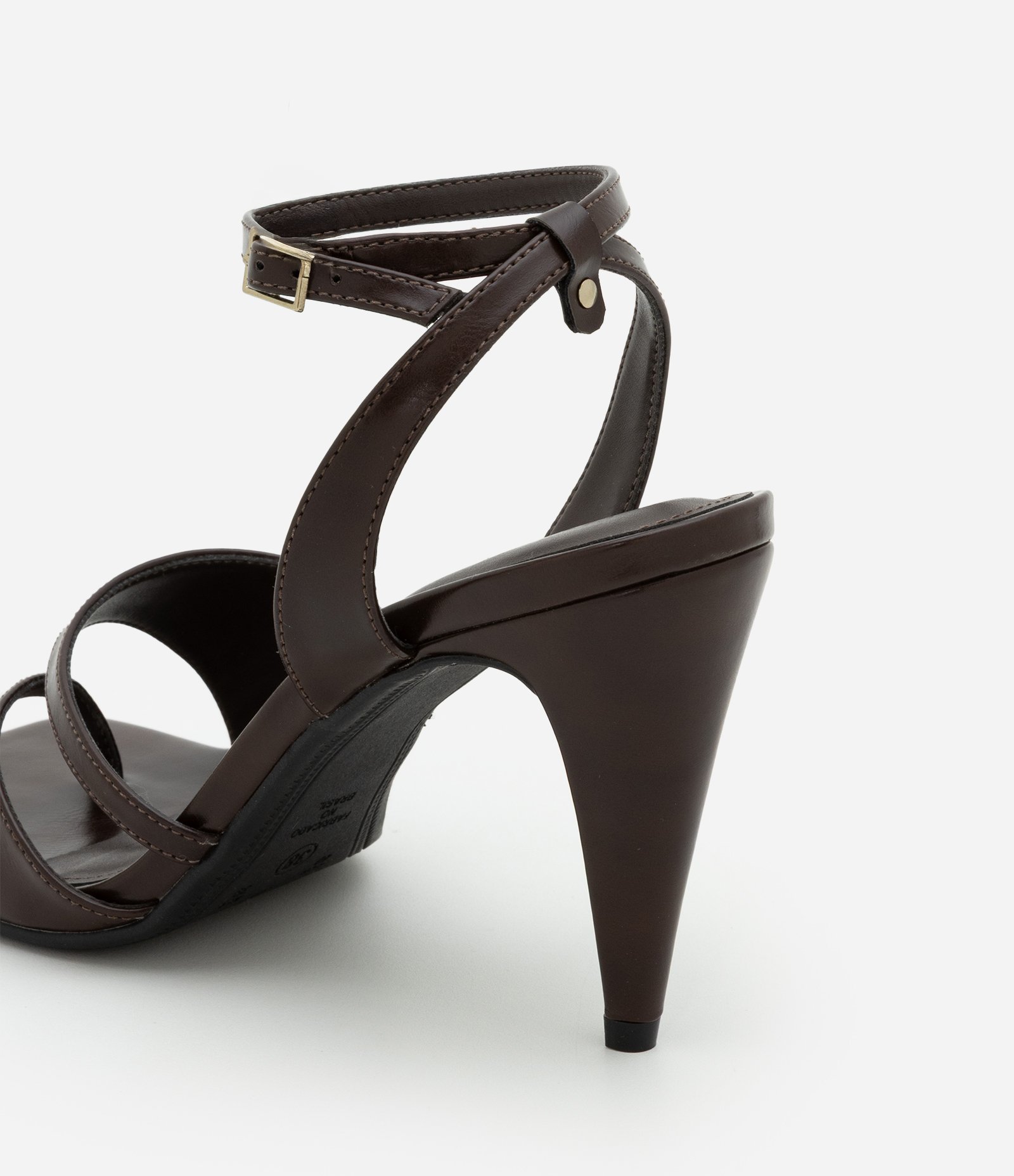 Sandália de Tiras Assimétrica com Bico Quadrado Marrom 6