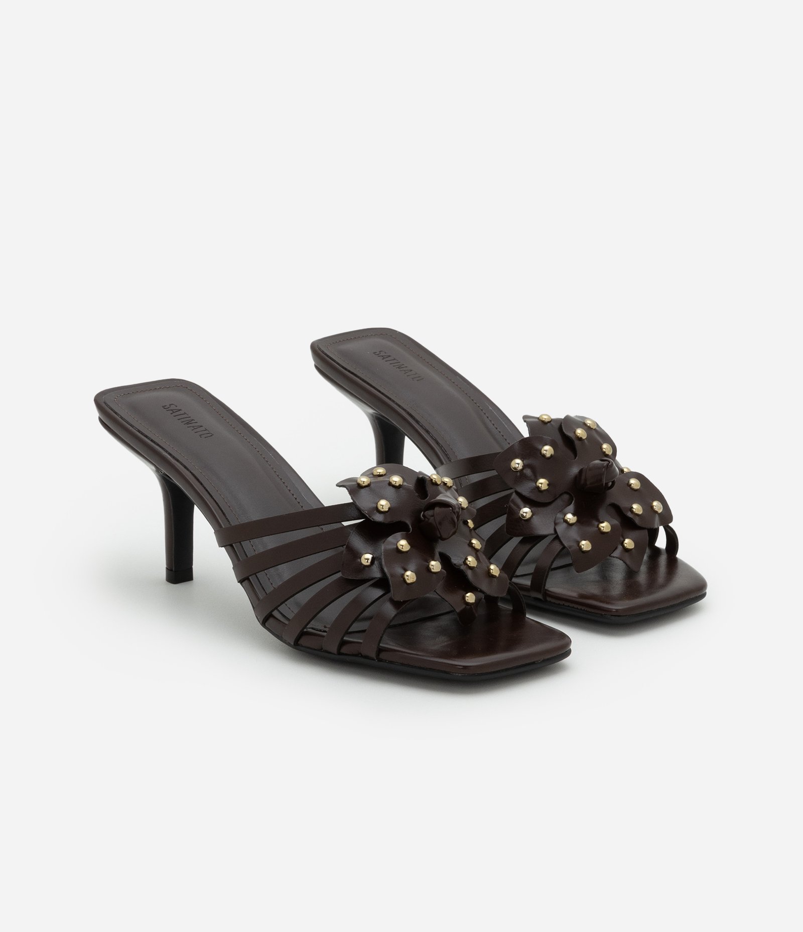 Sandália Mule com Flor e Strass Marrom 3