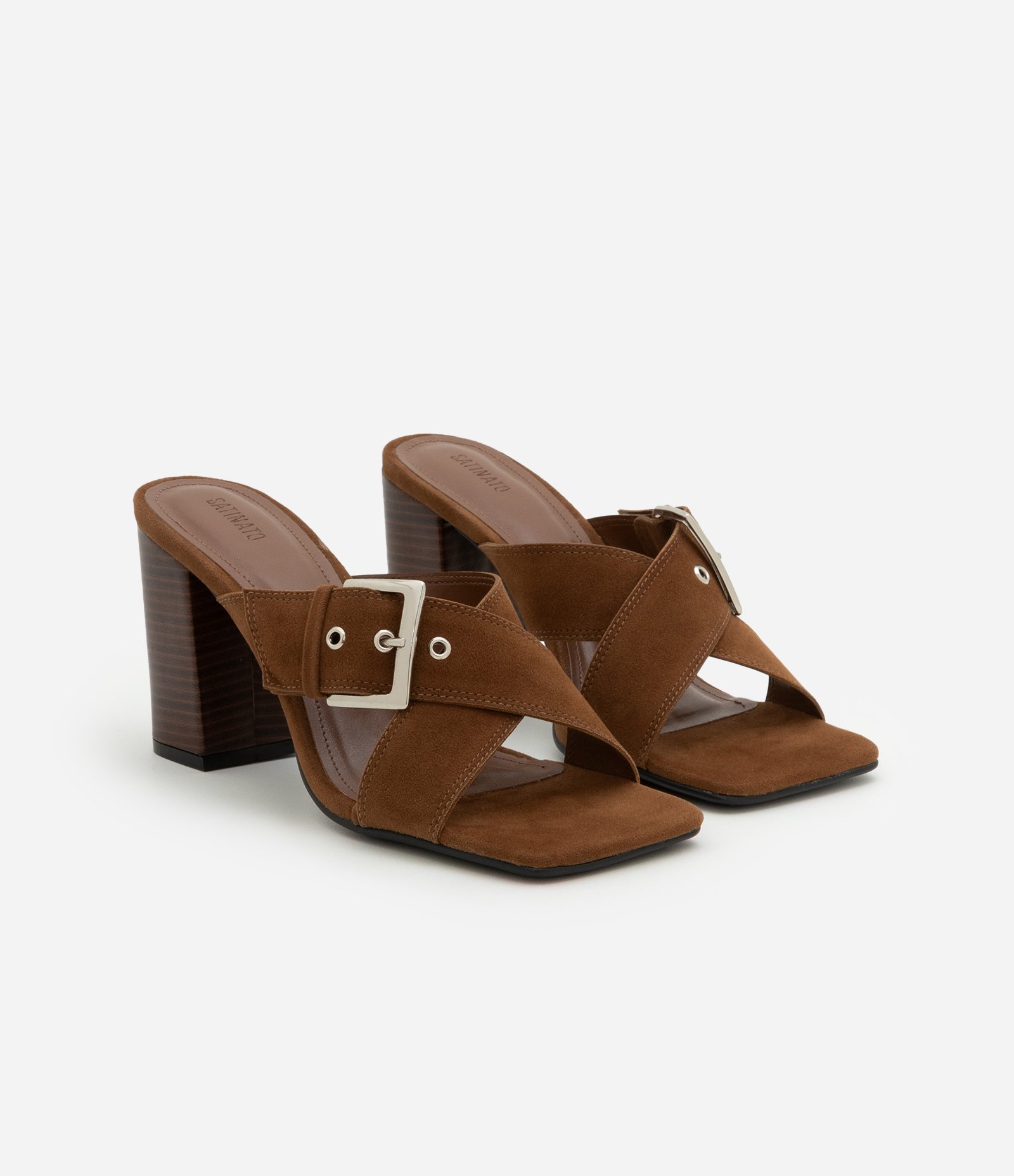 Sandália Mule com Efeito Camurça e Fivela Lateral Marrom 2