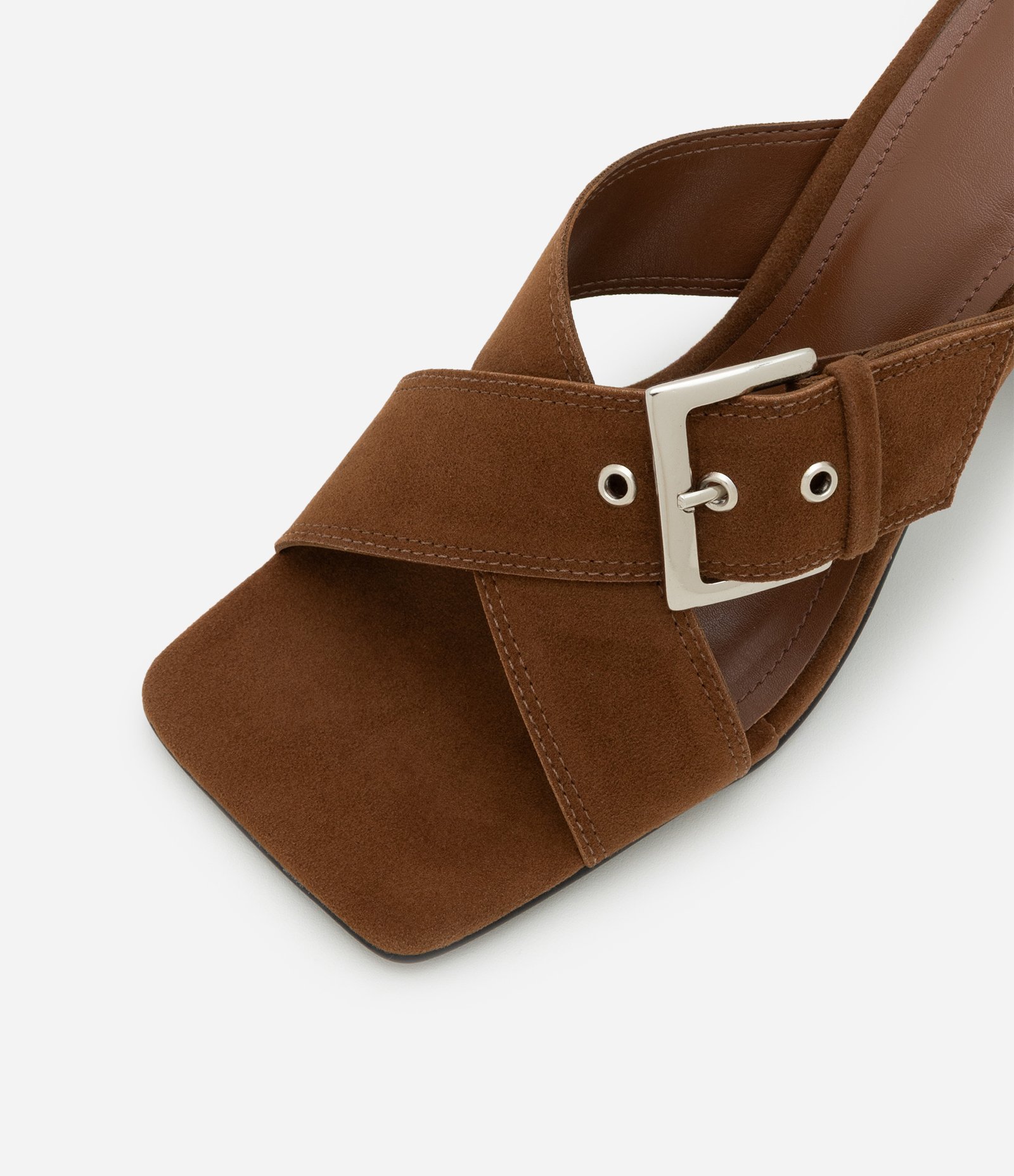 Sandália Mule com Efeito Camurça e Fivela Lateral Marrom 3