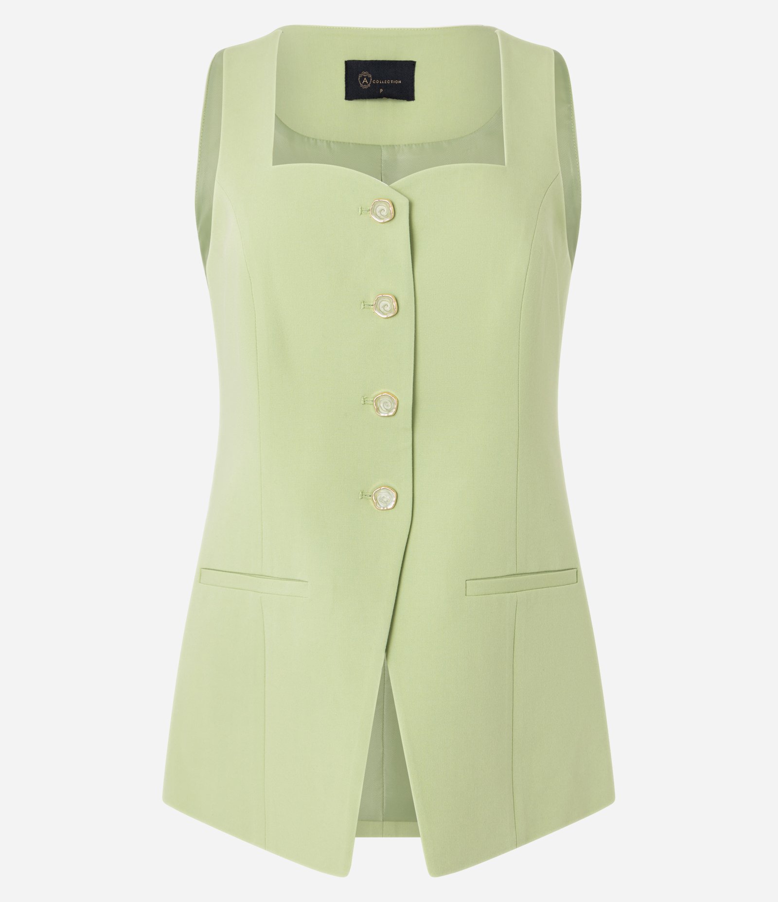 Colete Alfaiataria com Decote Quadrado com Barra V Verde 1