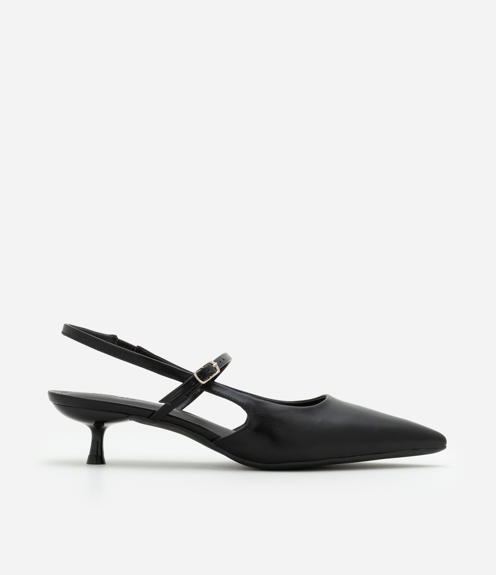 Sapato Scarpin Slingback com Tiras e Fivela Preto 1