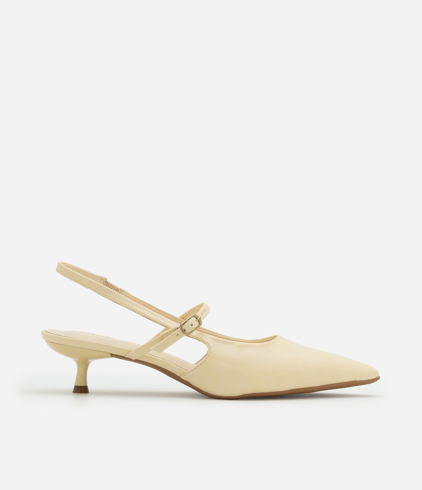 Sapato Scarpin Slingback com Tiras e Fivela Amarelo 1