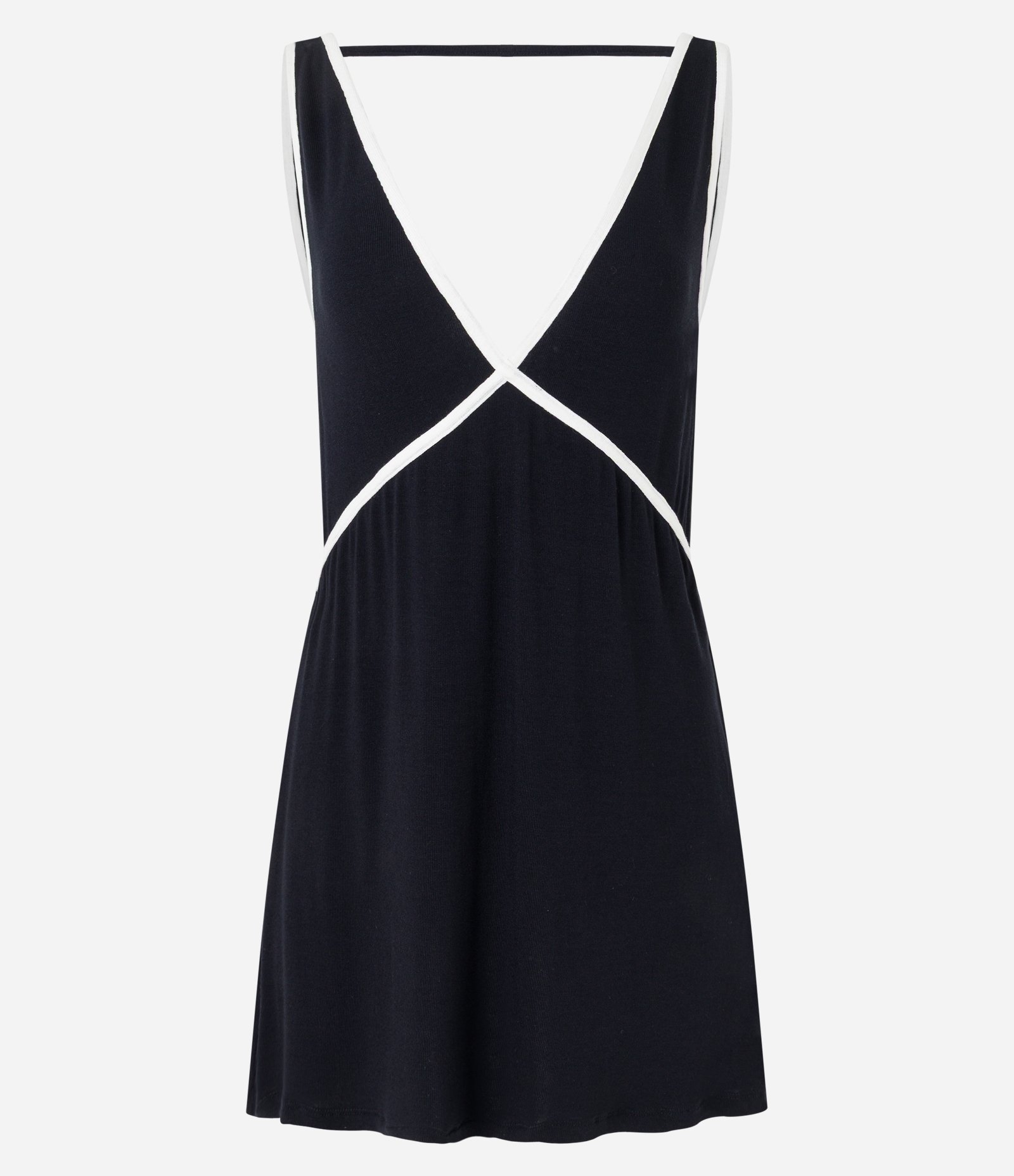Saída de Praia Vestido em Viscose com Viés Contrastante Preto 6