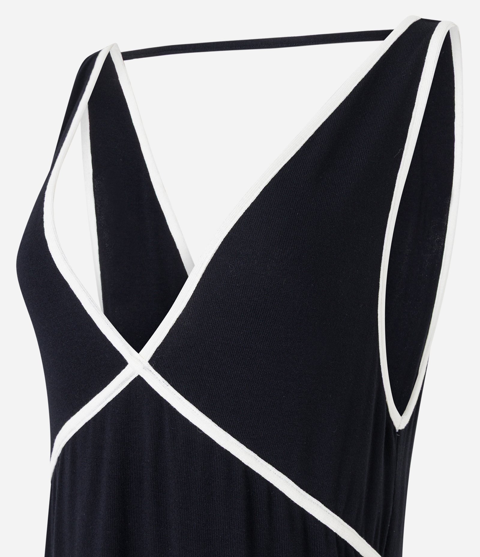 Saída de Praia Vestido em Viscose com Viés Contrastante Preto 7