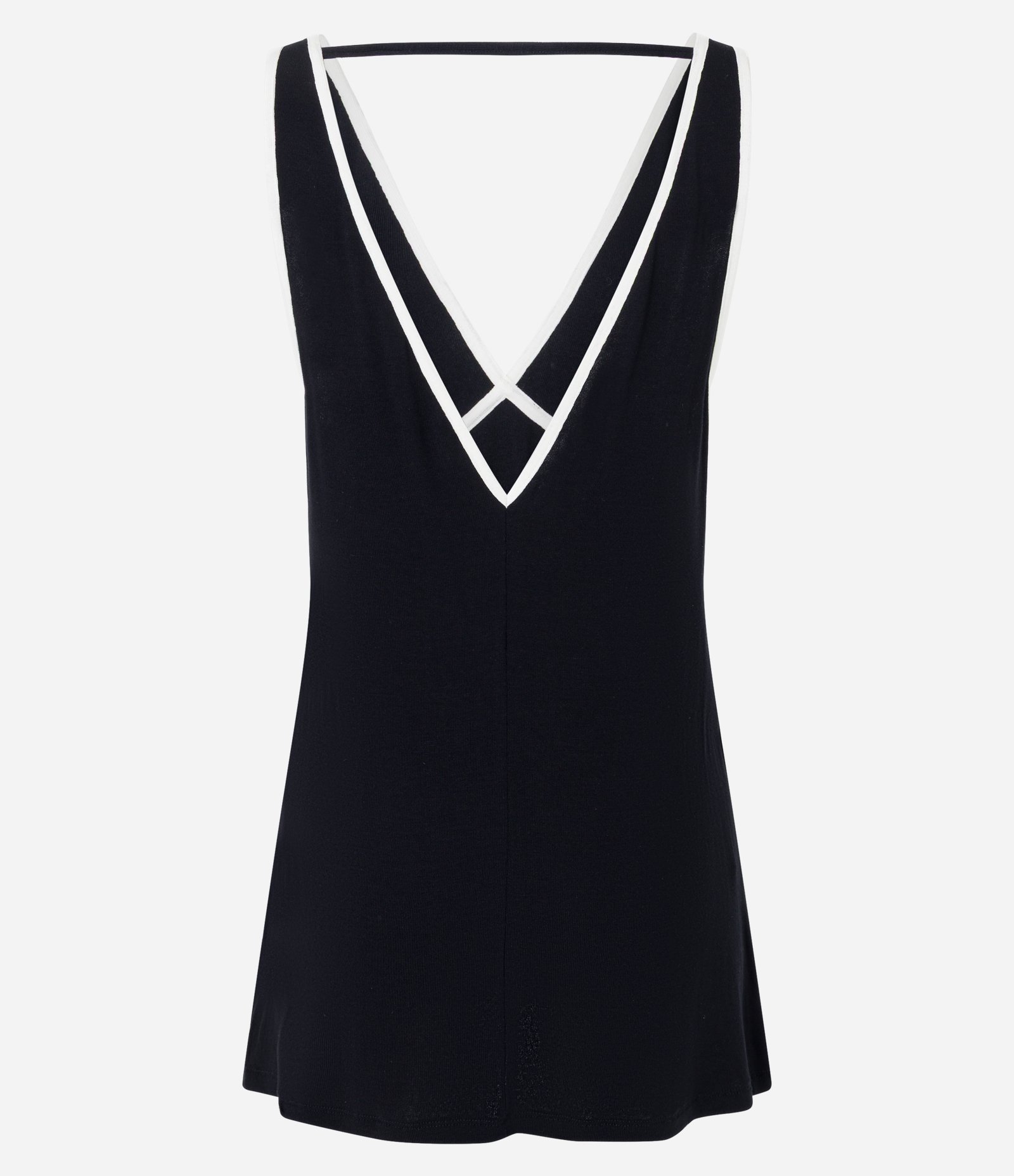 Saída de Praia Vestido em Viscose com Viés Contrastante Preto 9