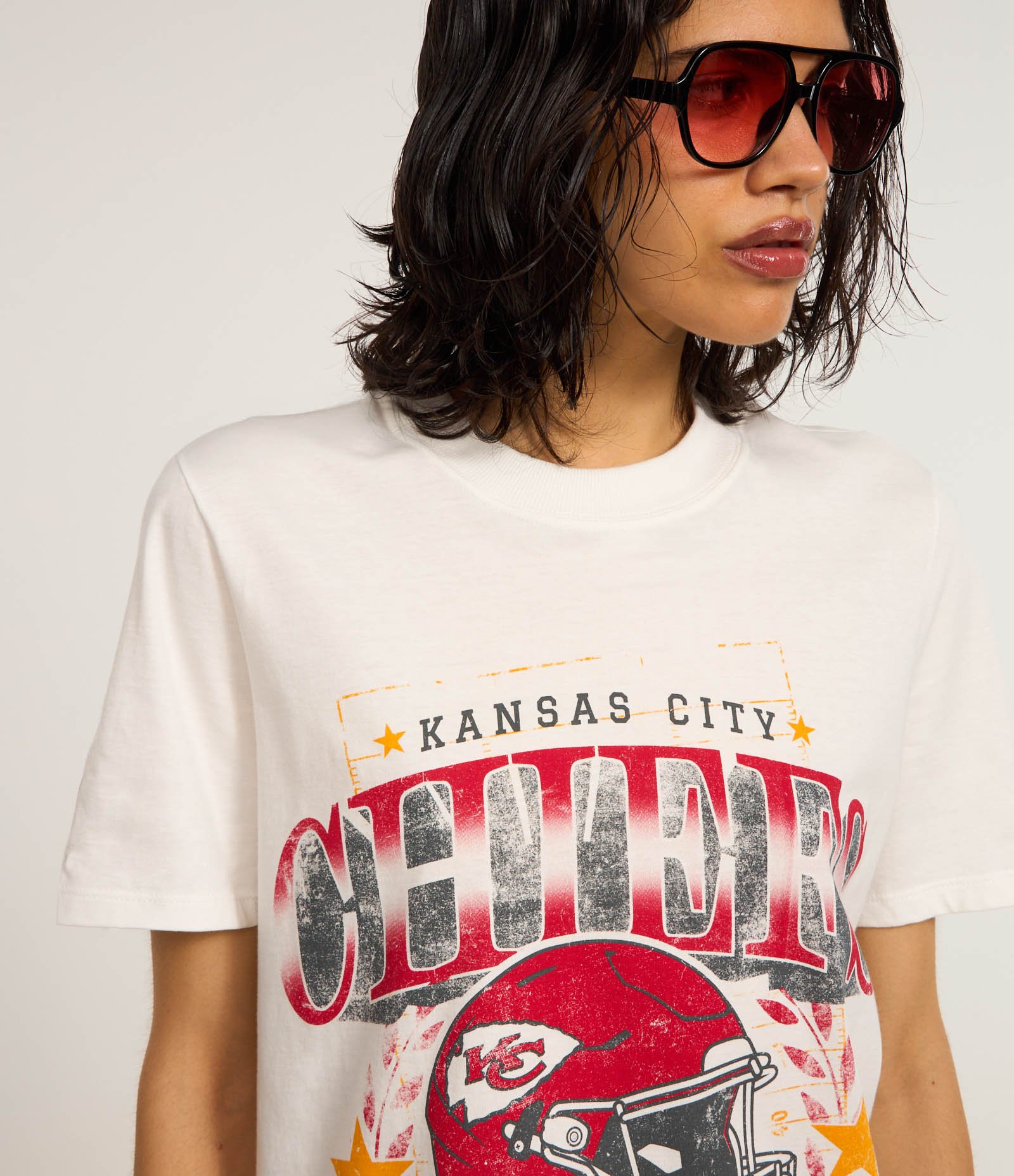 Camiseta Alongada em Algodão com Estampa Chiefs Branco 3