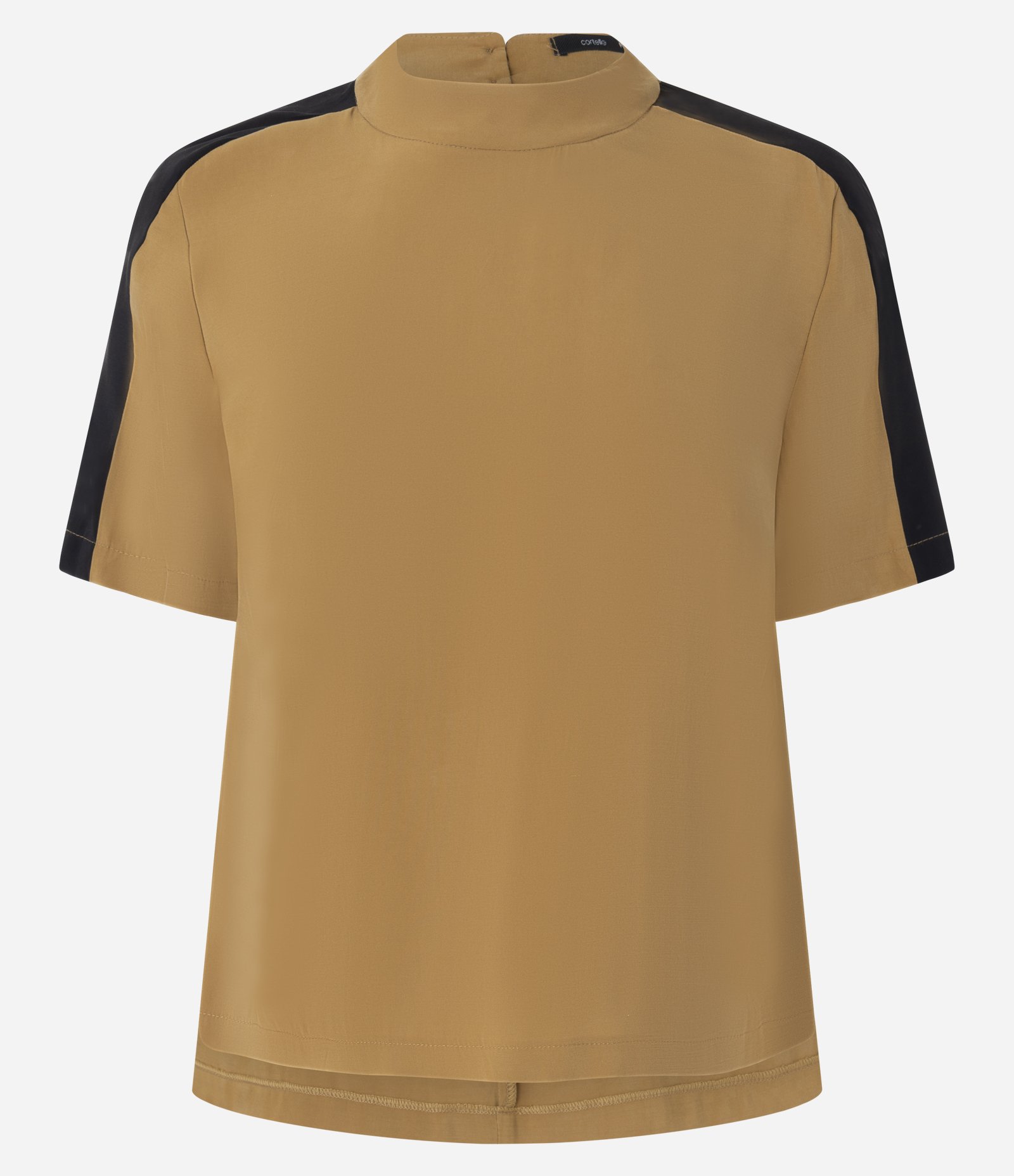 Blusa em Liocel com Gola Alta e Contraste na Manga Caramelo 5
