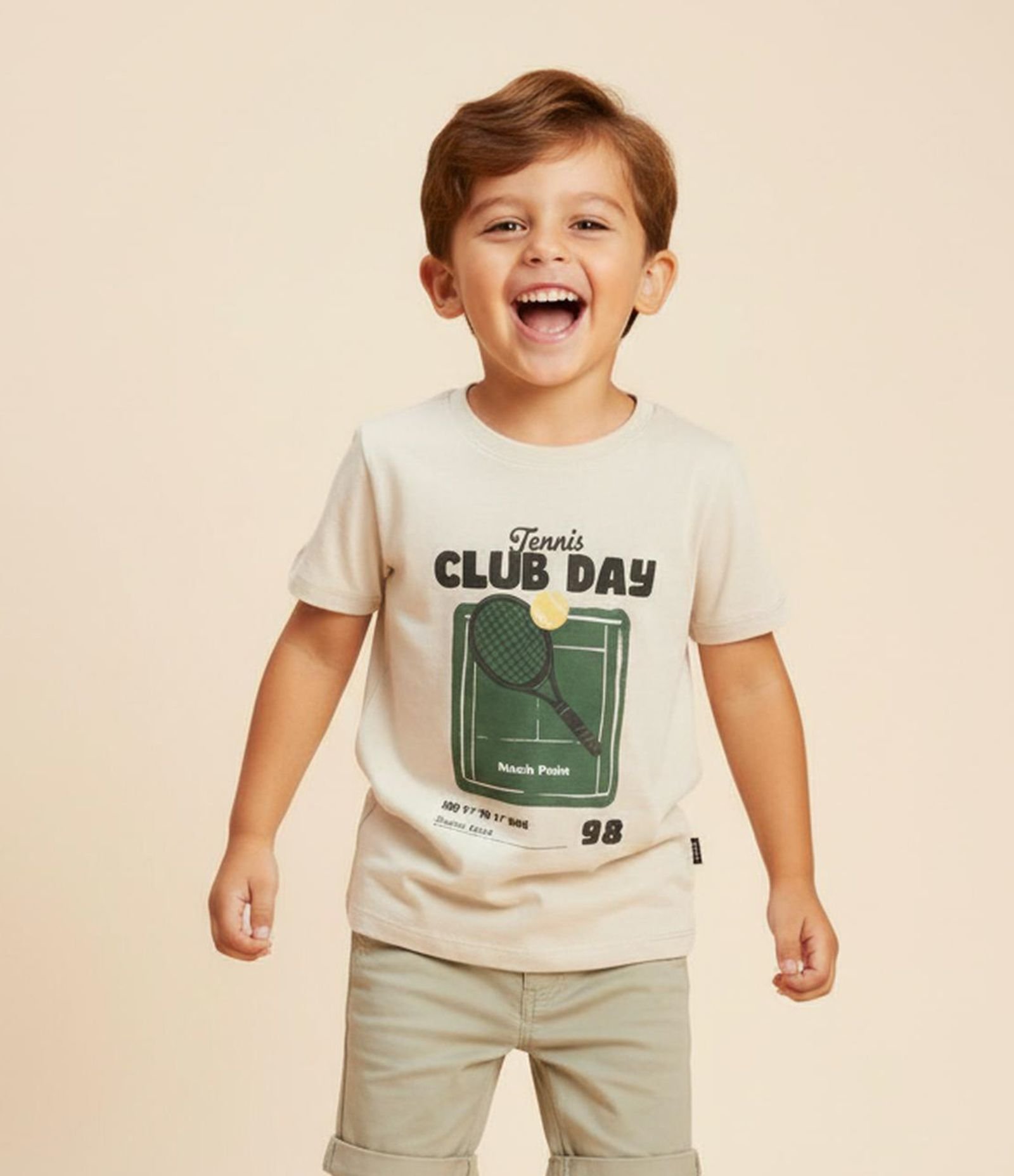 Camiseta Infantil com Estampa Tennis Club Day - Tam 1 a 6 Anos Bege 1
