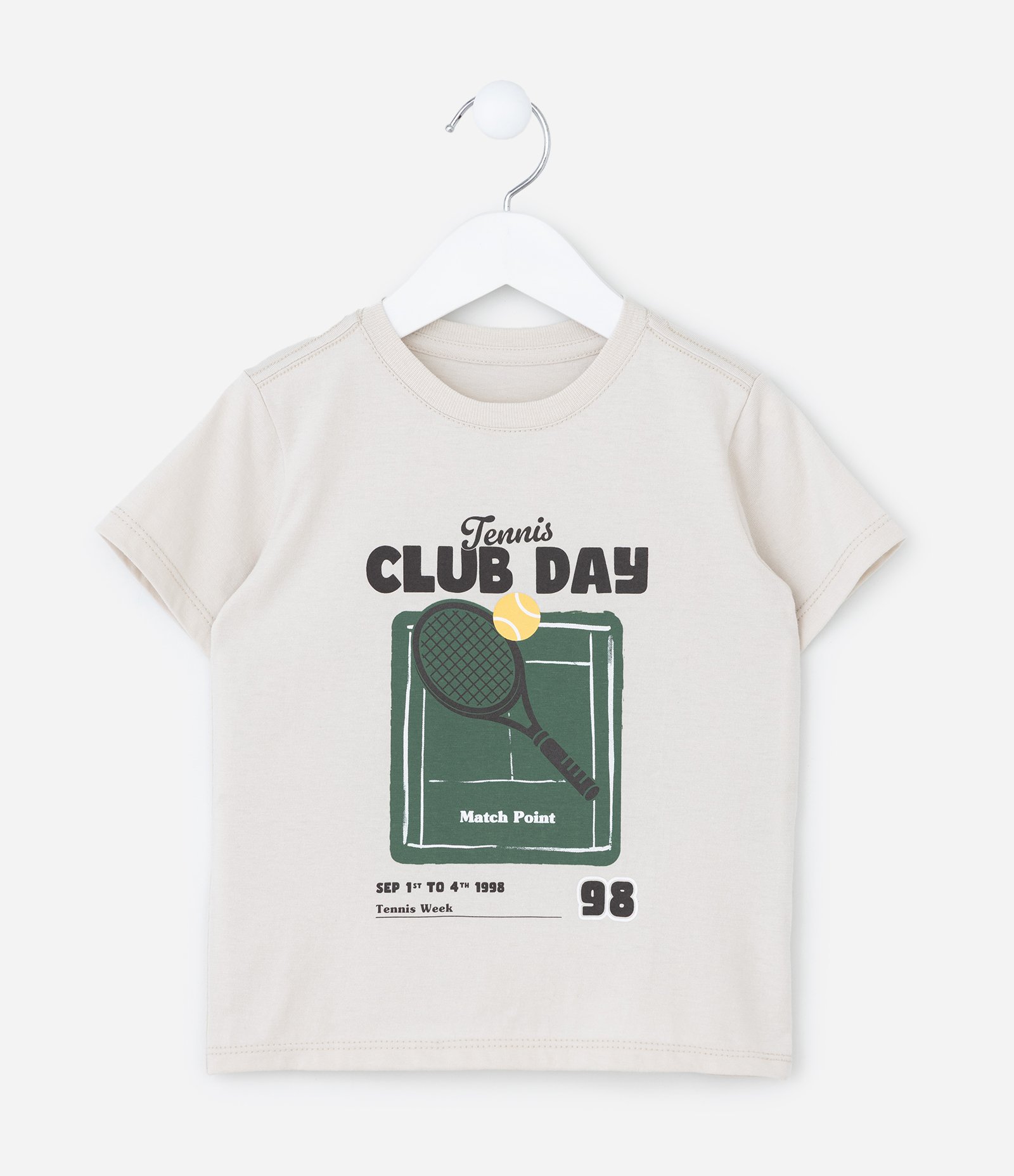 Camiseta Infantil com Estampa Tennis Club Day - Tam 1 a 6 Anos Bege 2