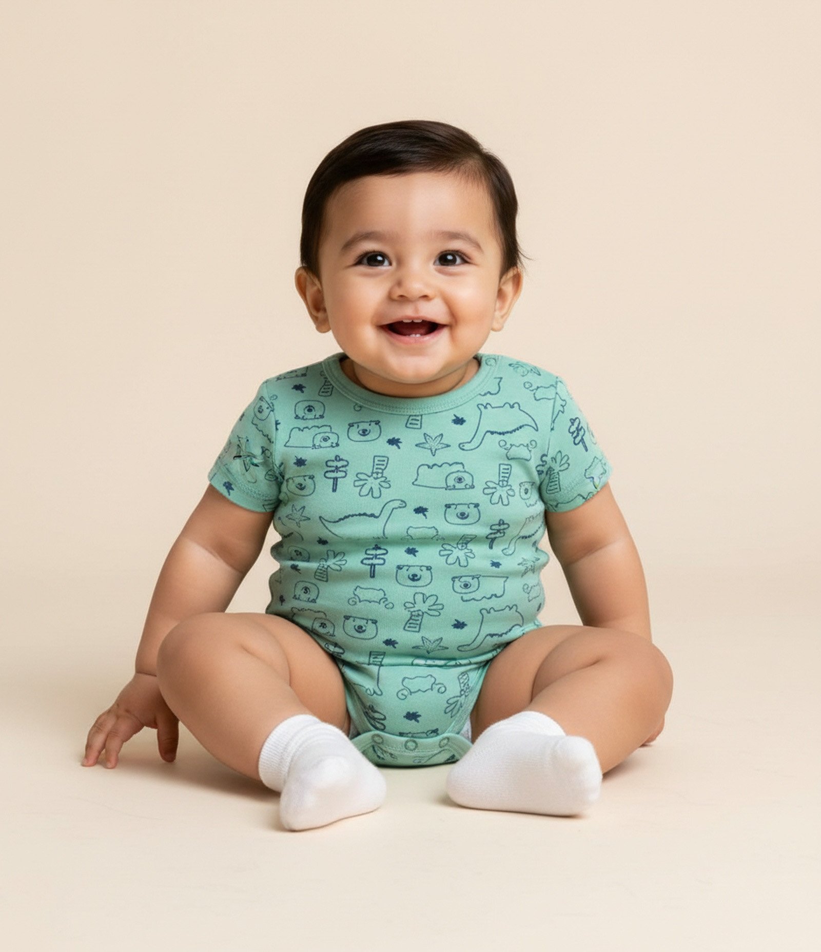 Body Infantil com Estampa de Urso e Dino - Tam 0 a 18 Meses Verde 1