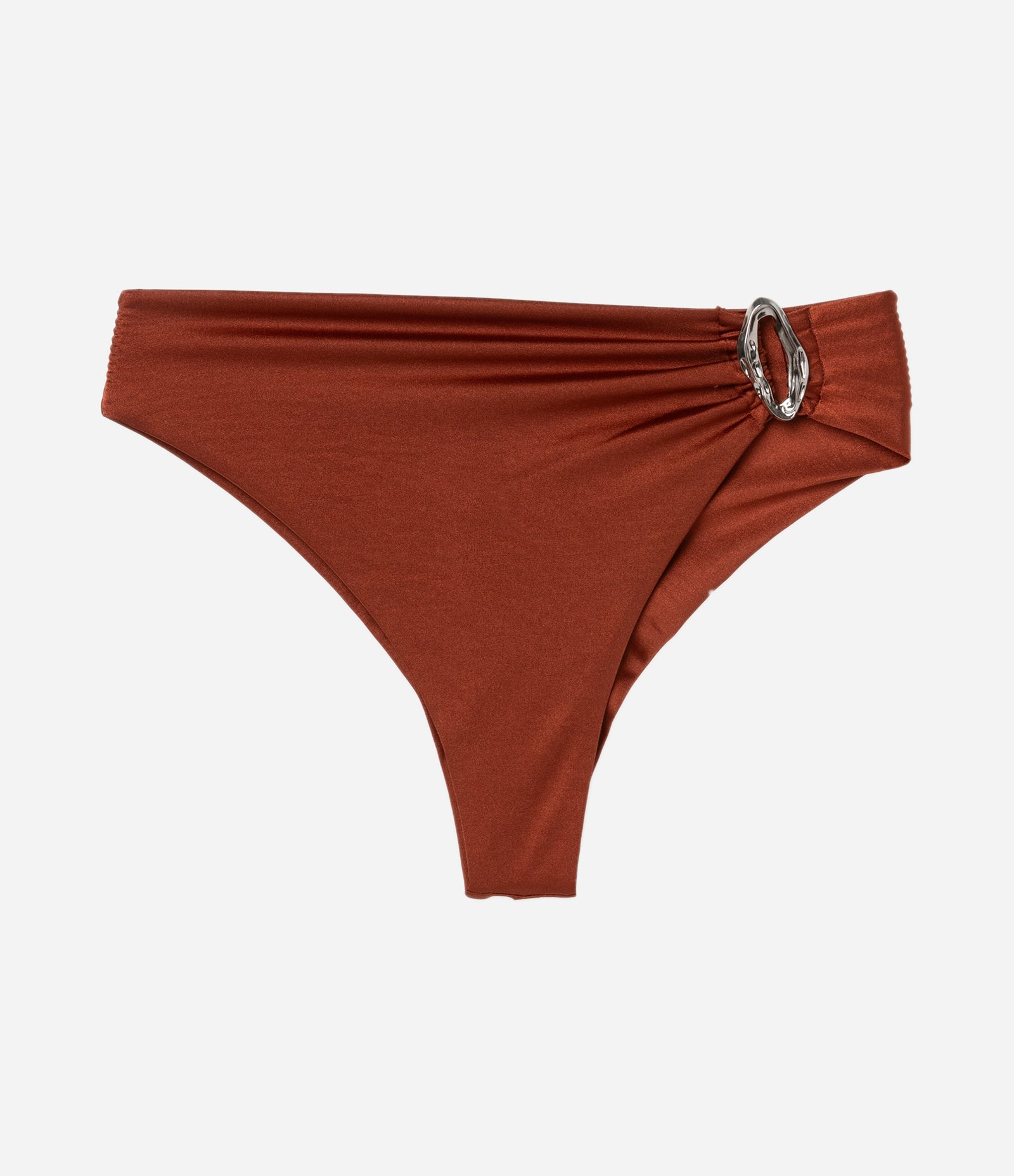Biquíni Calcinha Hot Pants em Microfibra Brilhante com Aviamento Metalizado Marrom 5