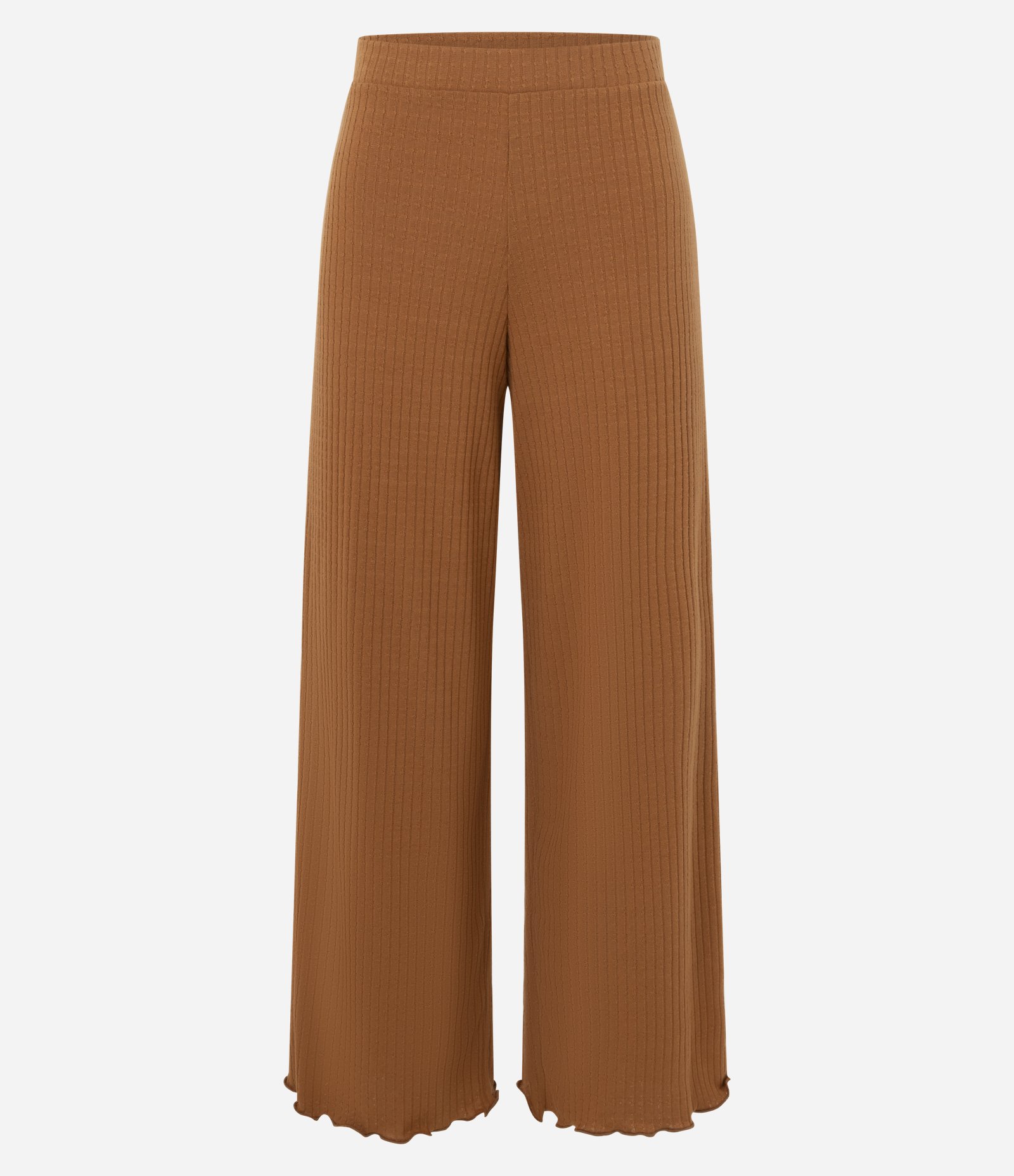 Calça Reta em Ribana com Cintura Média Caramelo 1