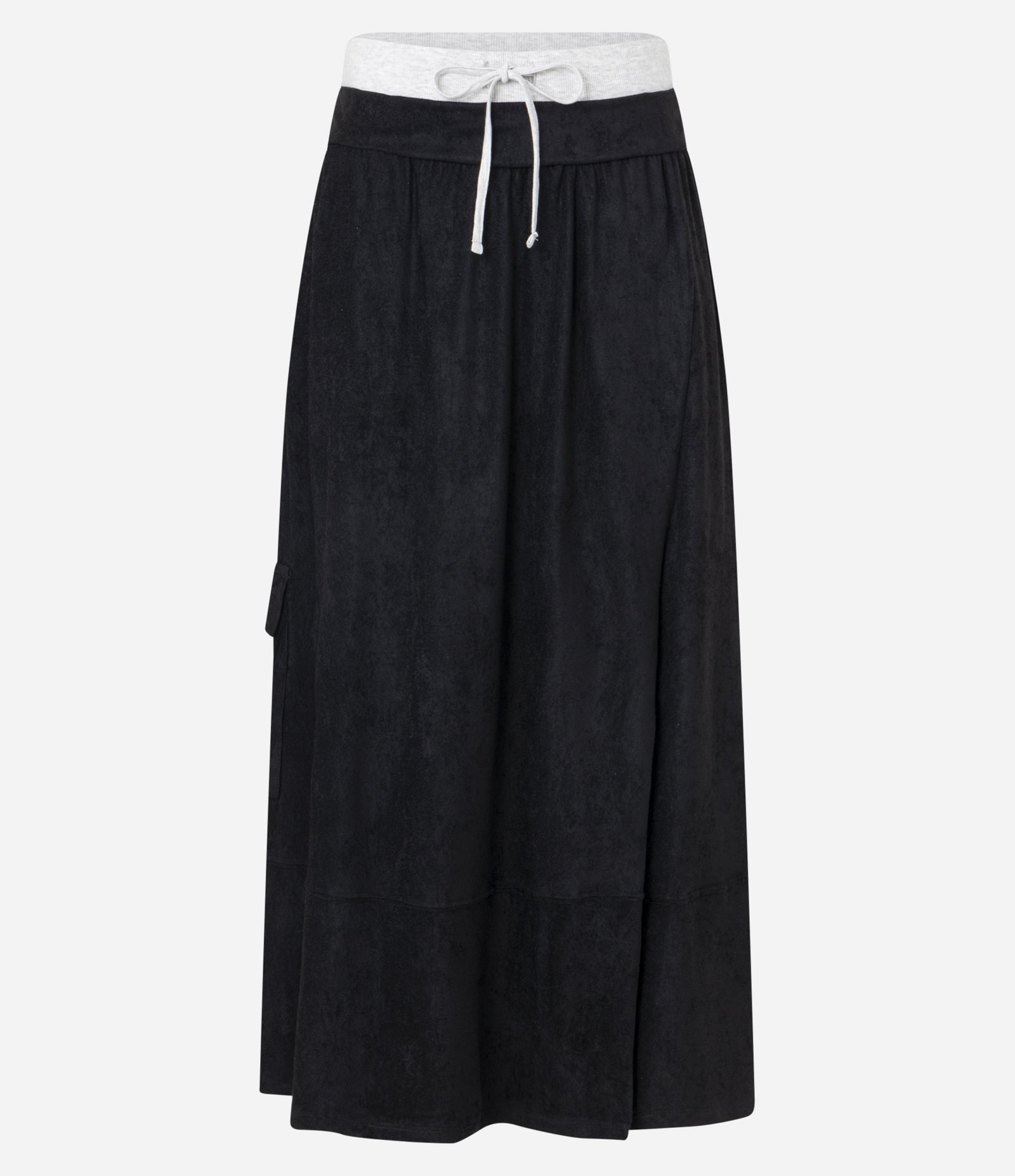 Saia Midi em Suede com Cós Contrastante Fenda Frontal e Bolso Cargo Preto 6