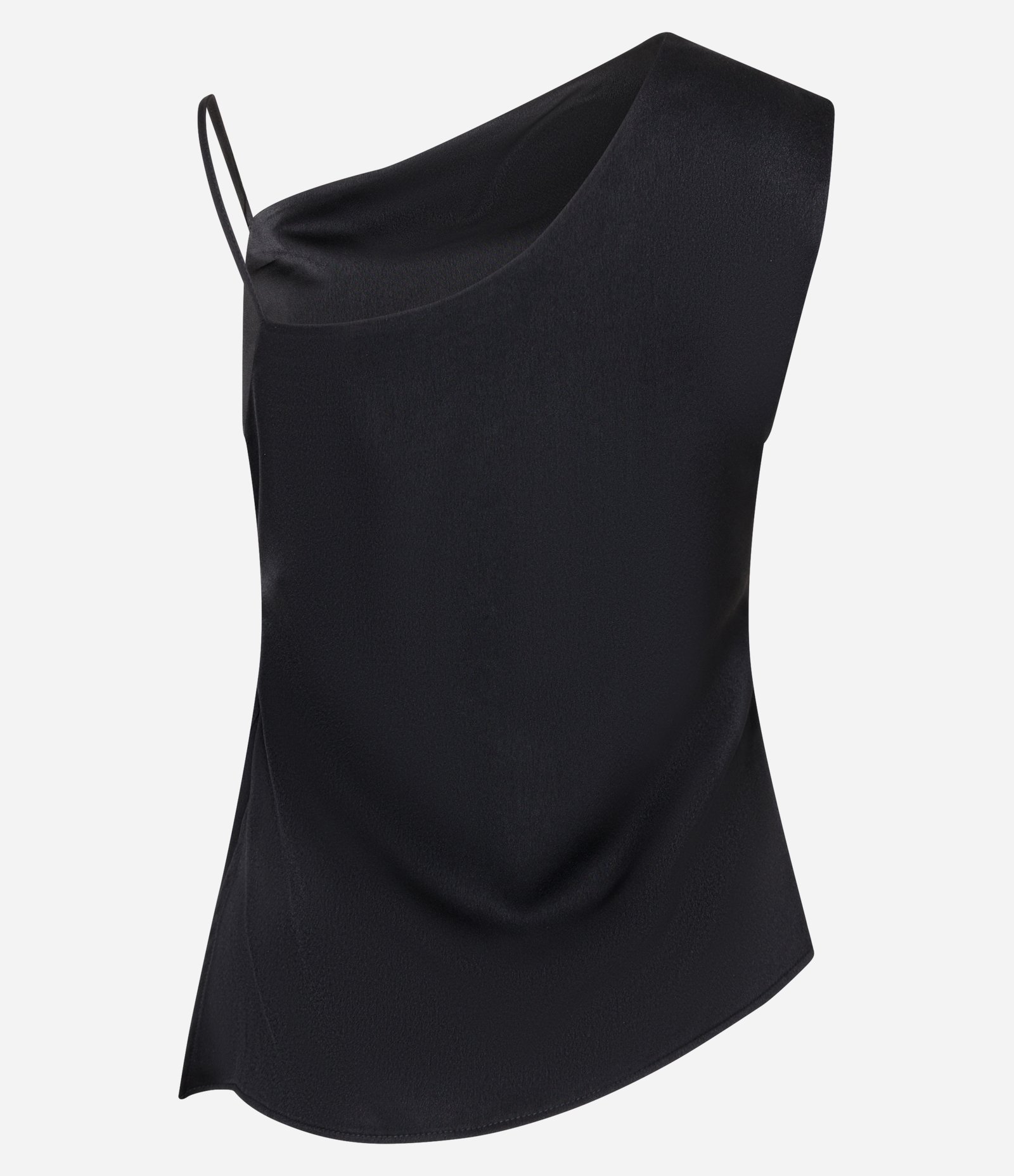 Blusa Túnica em Alfaiataria Acetinada com Ombro Único e Faixa Preto 6