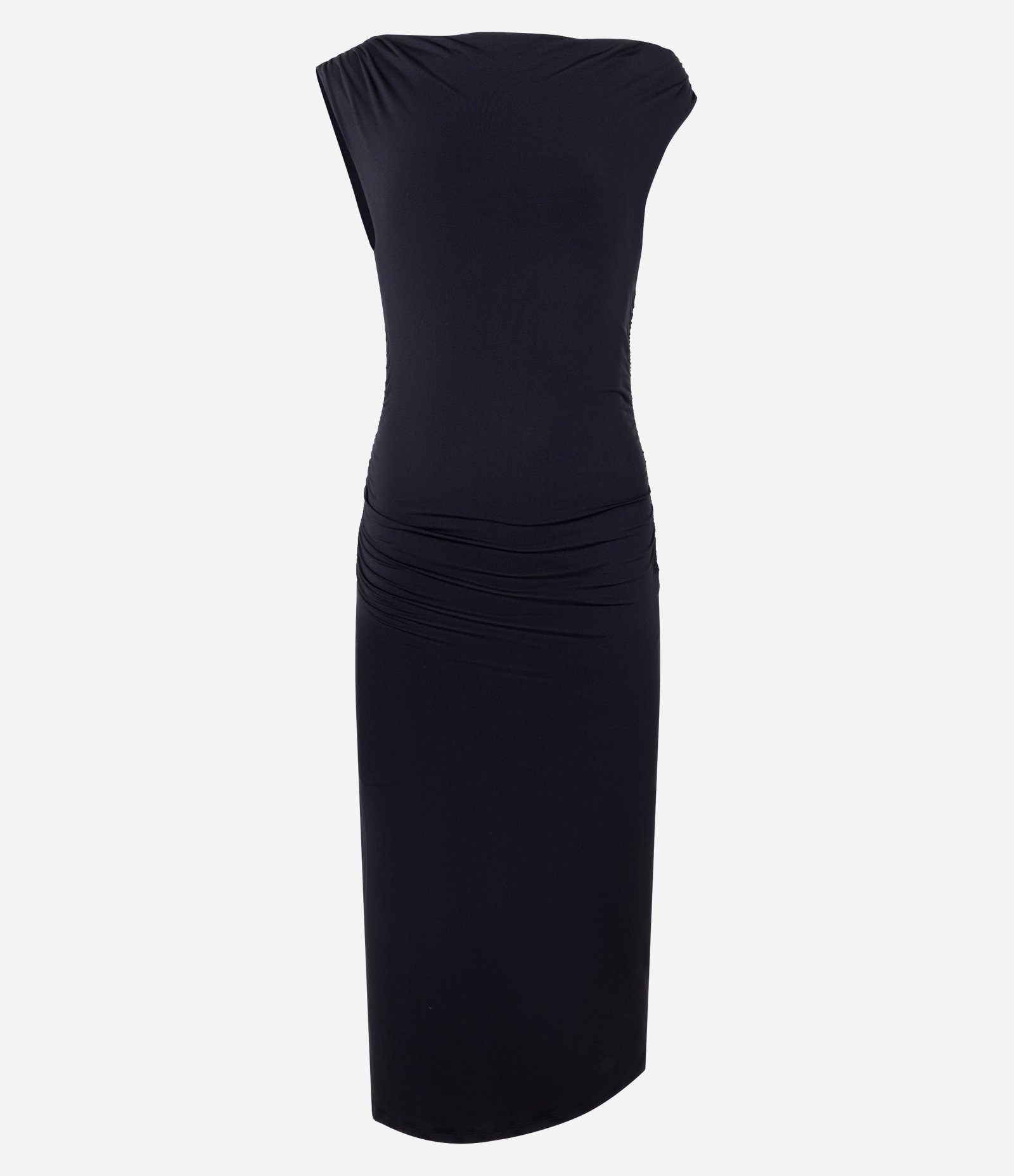 Vestido Midi Ombro a Ombro com Decote Assimétrico Preto 6