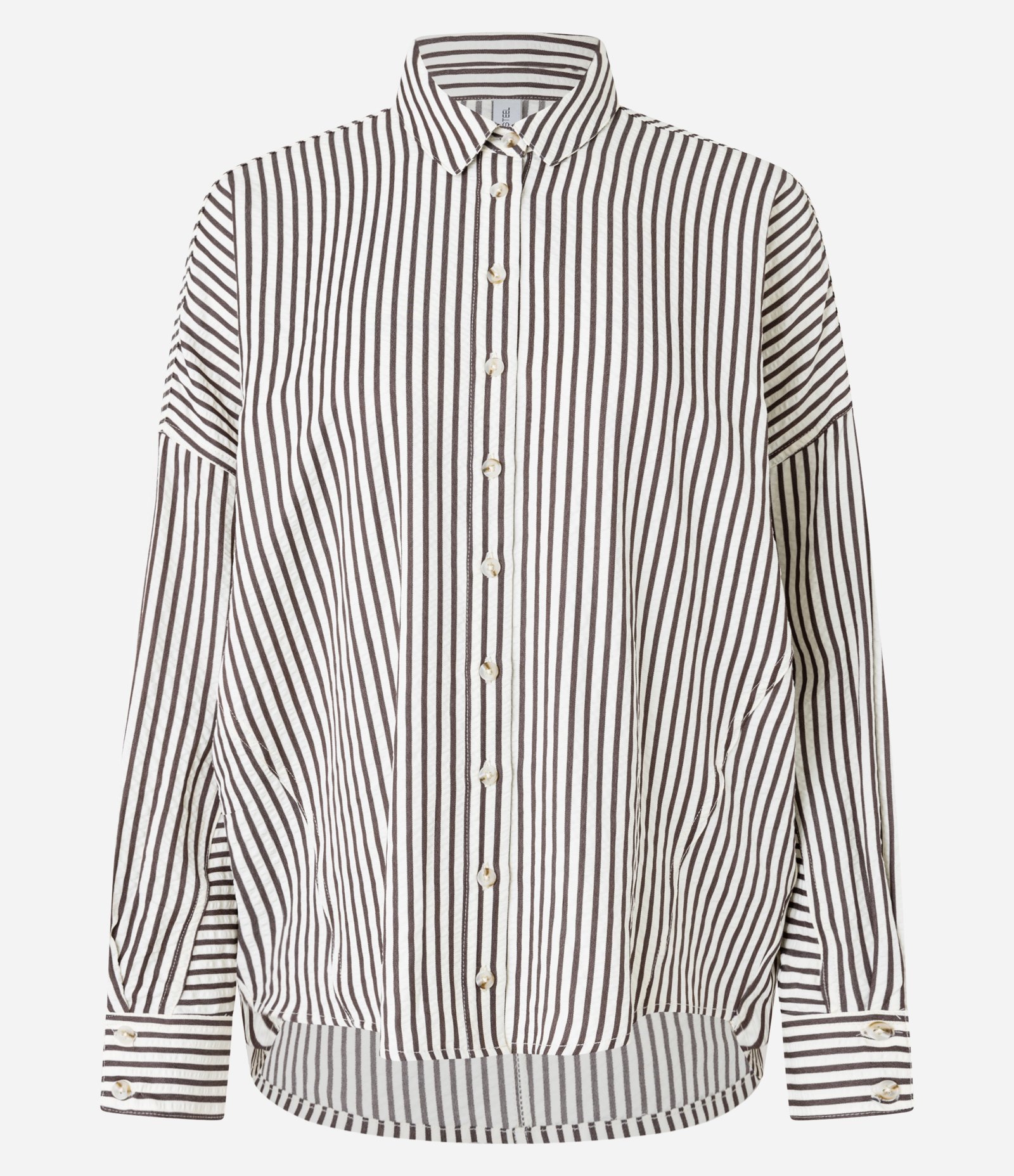 Camisa Amassadinha com Esta de Listras e Texturizada Marrom 5
