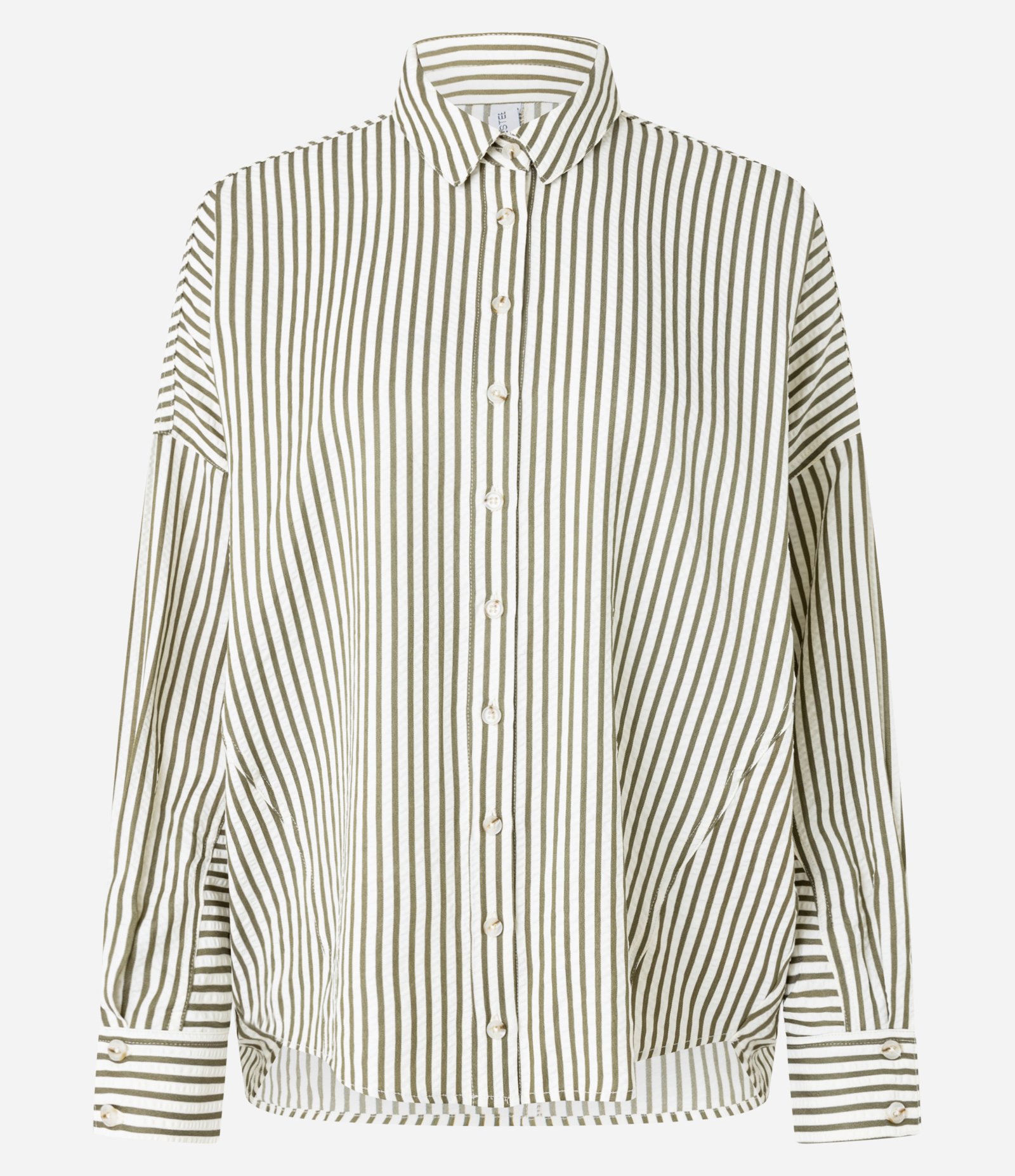 Camisa Amassadinha com Esta de Listras e Texturizada Verde 5