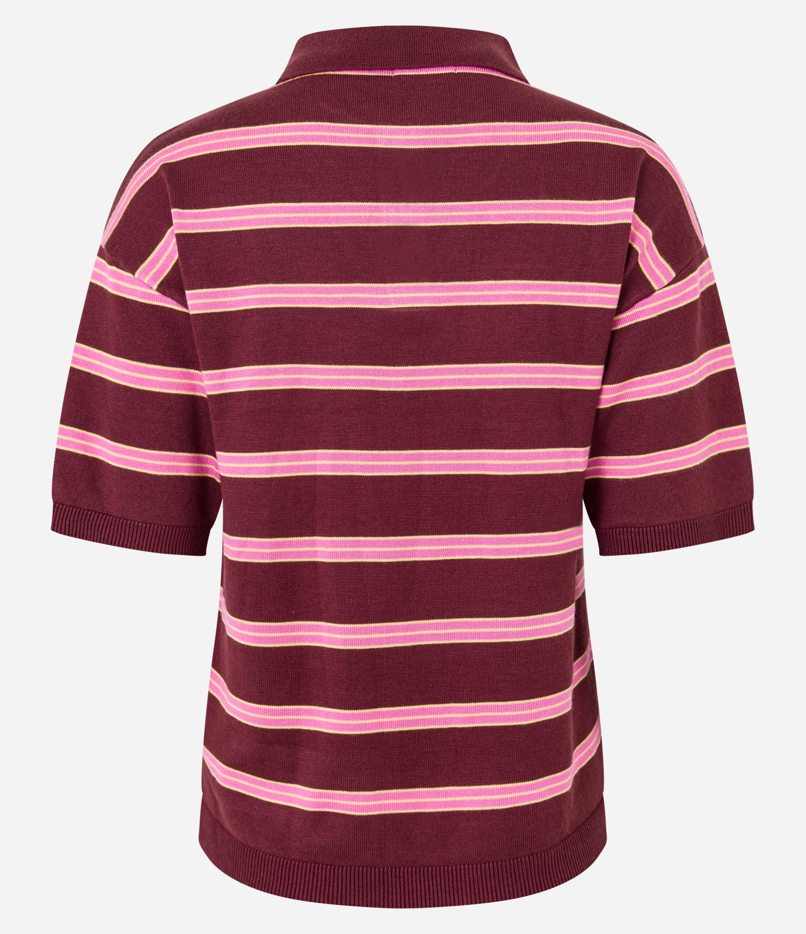 Blusa em Tricô com Gola Polo e Listars Horizontais Bordô/Rosa 2