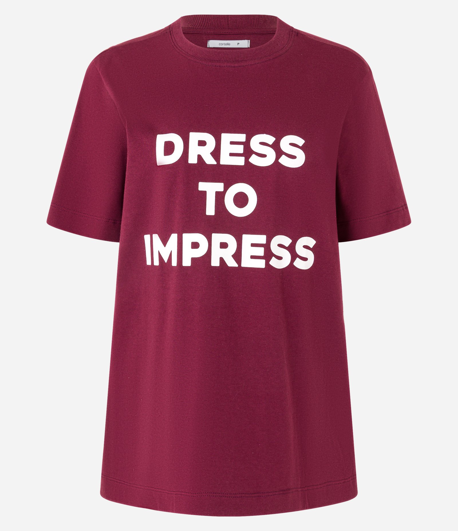 Camiseta em Algodão com Lettering Dress to Impress Vermelho Bordô 5