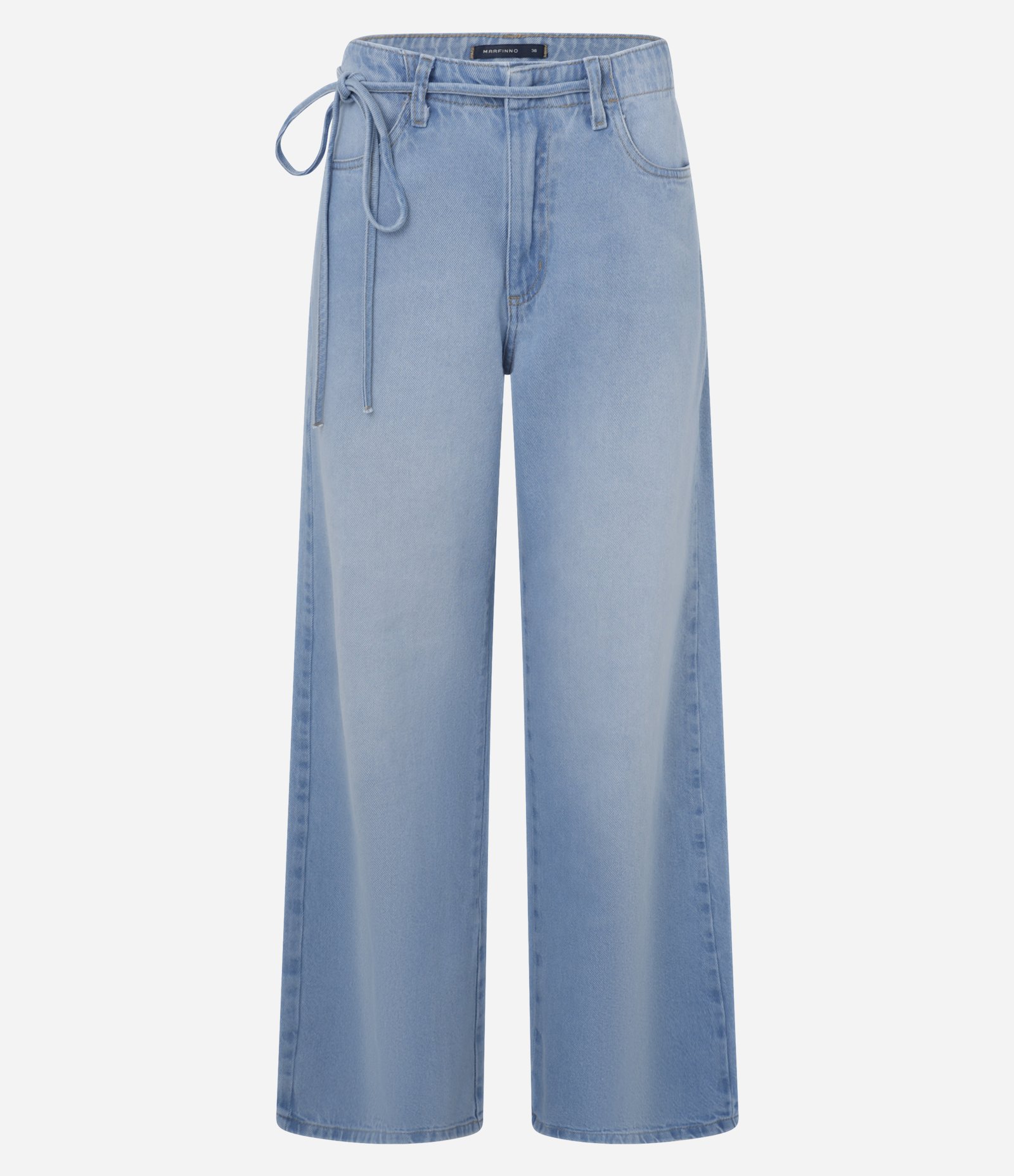 Calça Reta em Jeans com Cintura Baixa e Cinto de Amarração Azul 5