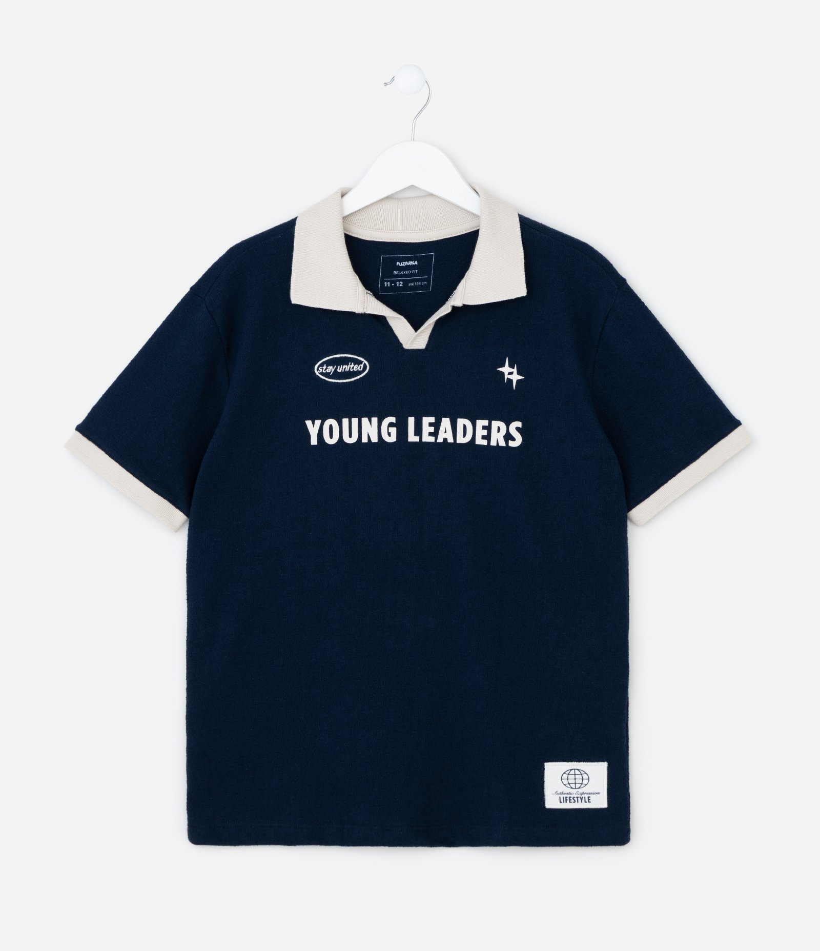 Camiseta Polo Infantil com Lettering - Tam 5 a 14 Anos Azul 1