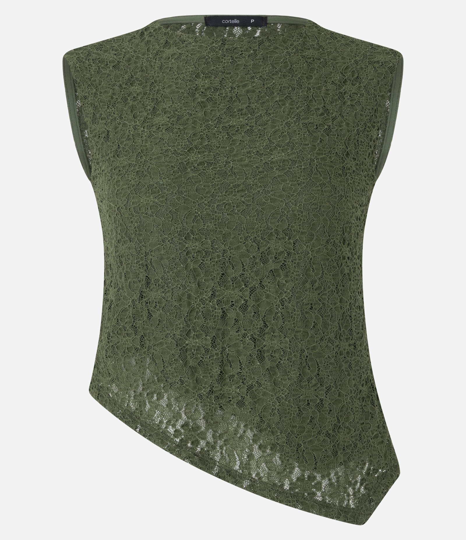 Blusa em Renda com Barra Assimétrica e Gola Redonda Verde 7