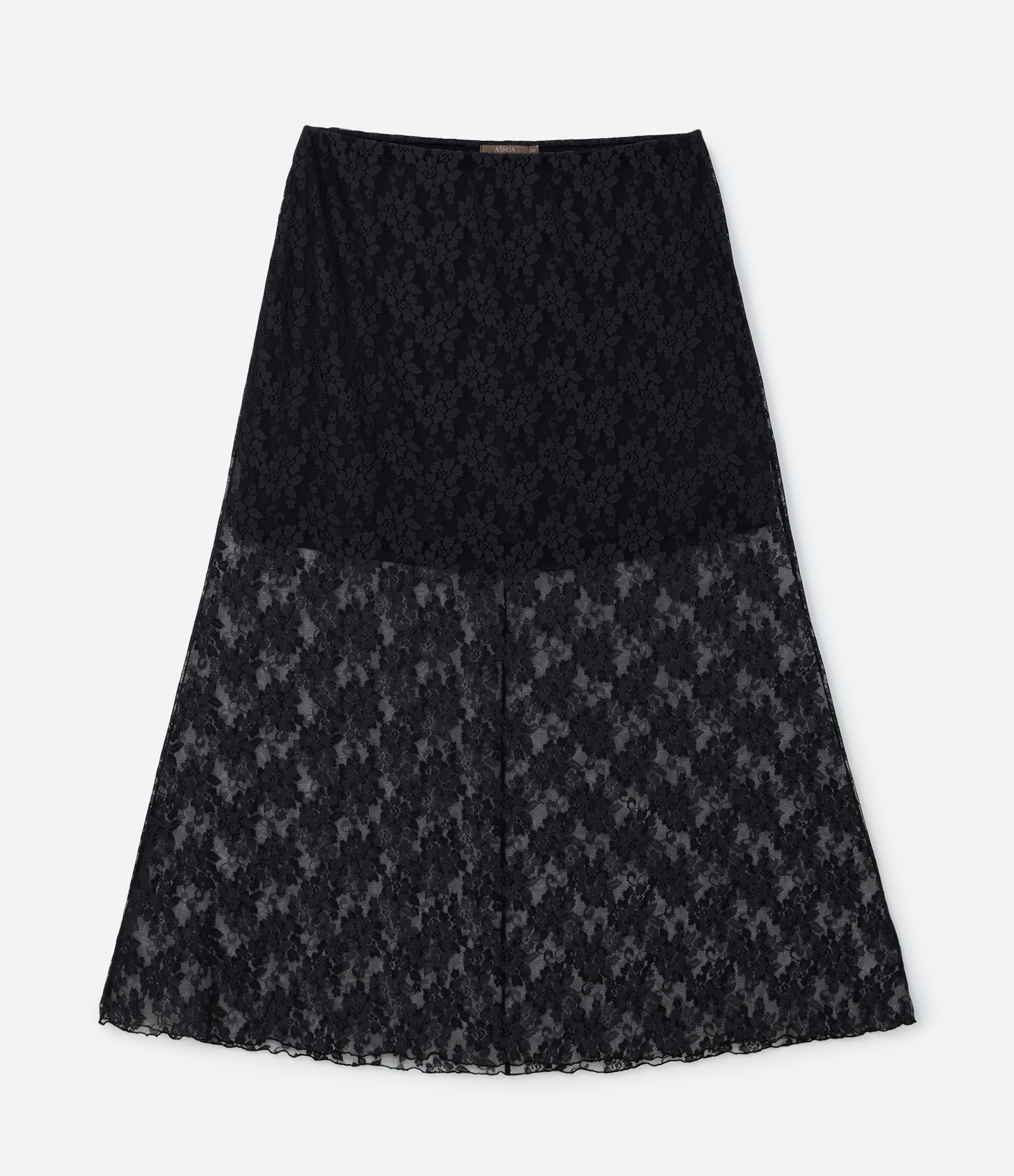 Saia Midi em Renda Floral com Forro Curve & Plus Size Preto 4