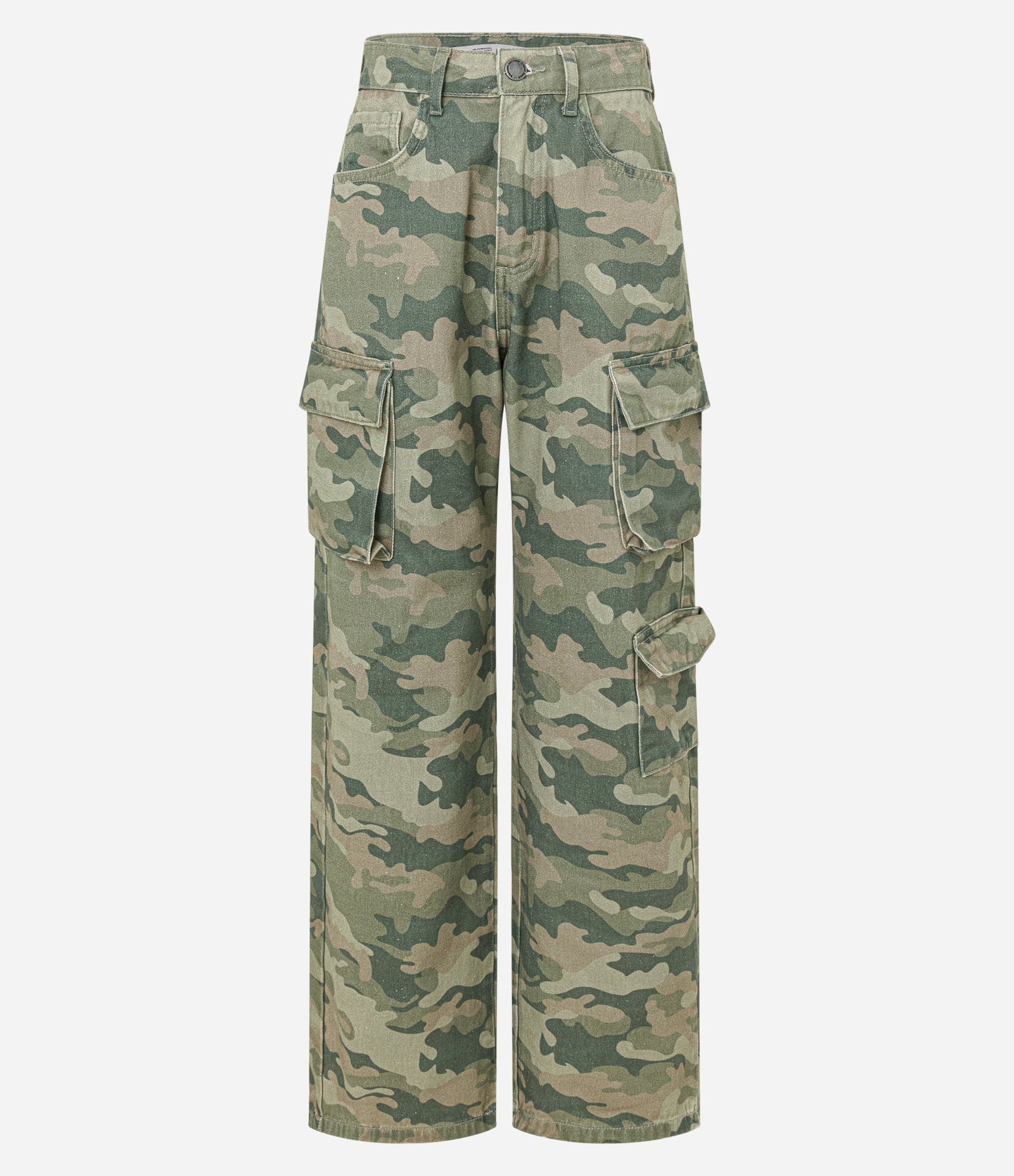 Calça Wide Leg com Cintura Baixa e Estampa Camuflada Verde 5