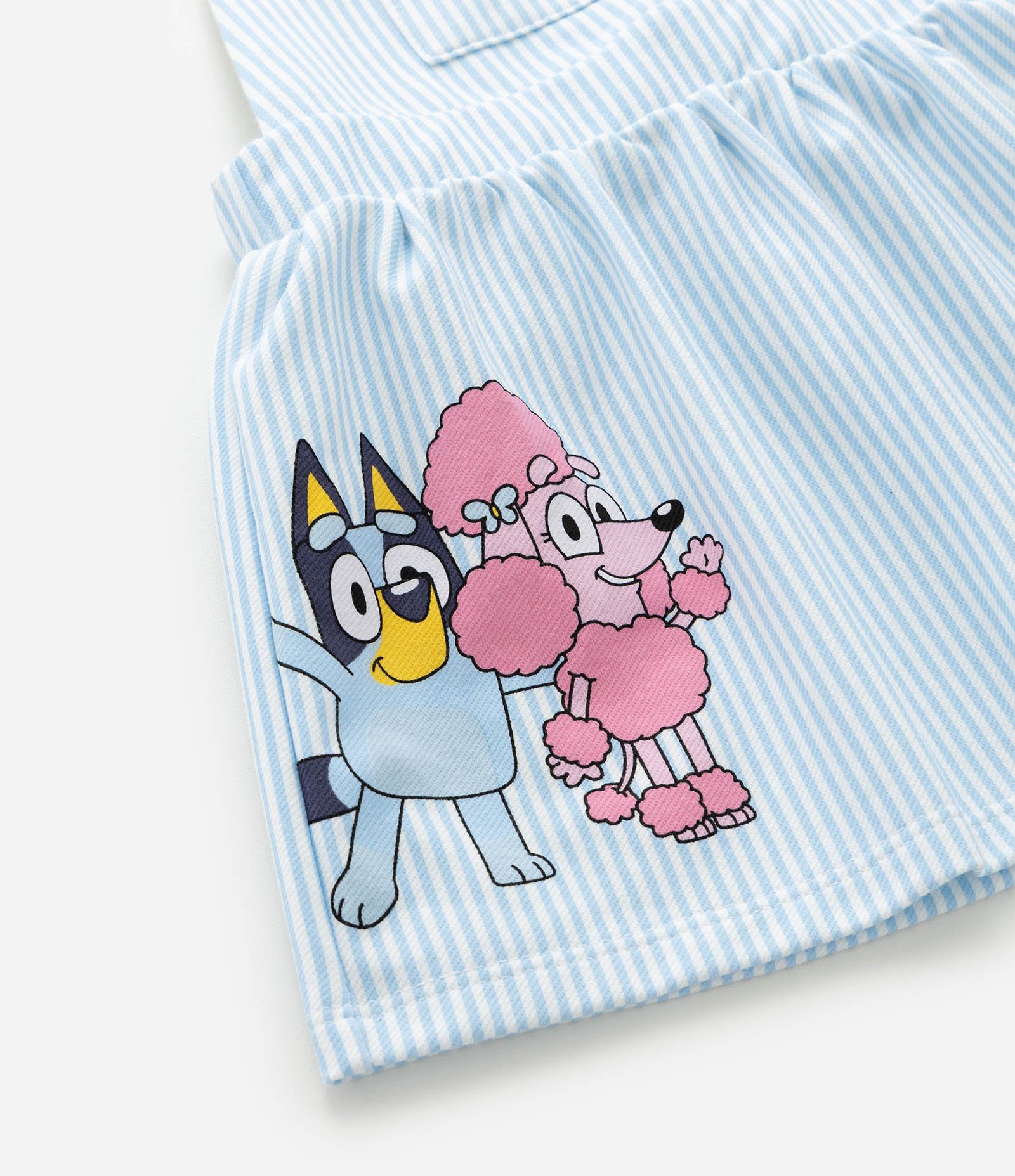 Salopete Infantil Slim Listrada com Estampa Bluey e Camiseta - Tam 1 a 6 Anos Branco/Azul 8