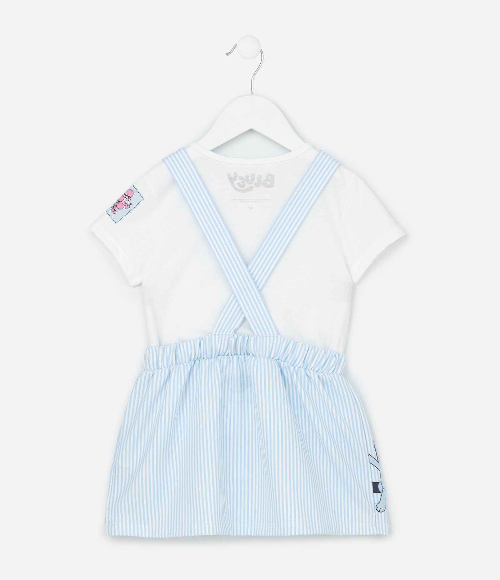 Salopete Infantil Slim Listrada com Estampa Bluey e Camiseta - Tam 1 a 6 Anos Branco/Azul 2