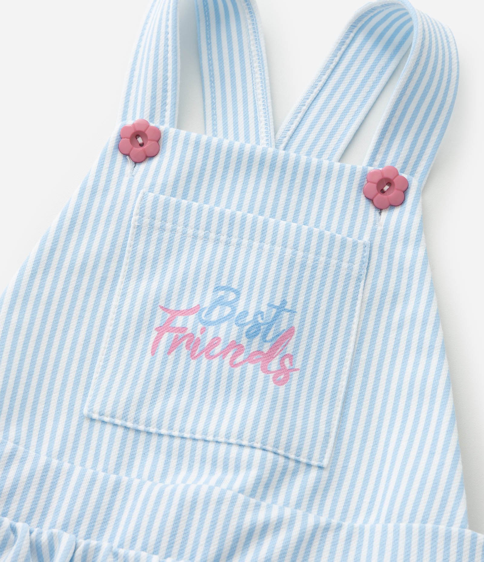 Salopete Infantil Slim Listrada com Estampa Bluey e Camiseta - Tam 1 a 6 Anos Branco/Azul 5