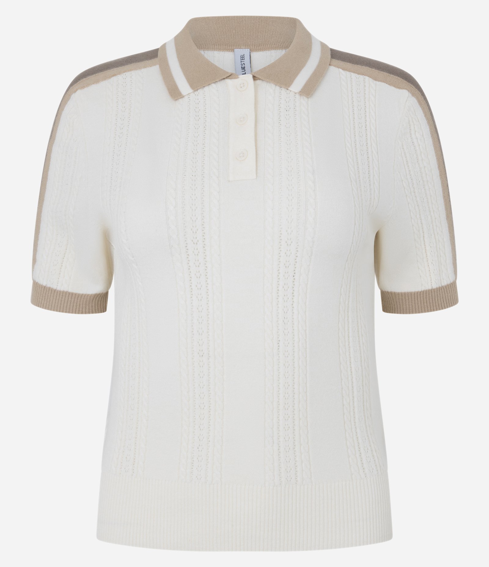 Blusa Polo em Tricô com Listra Lateral Off White 1