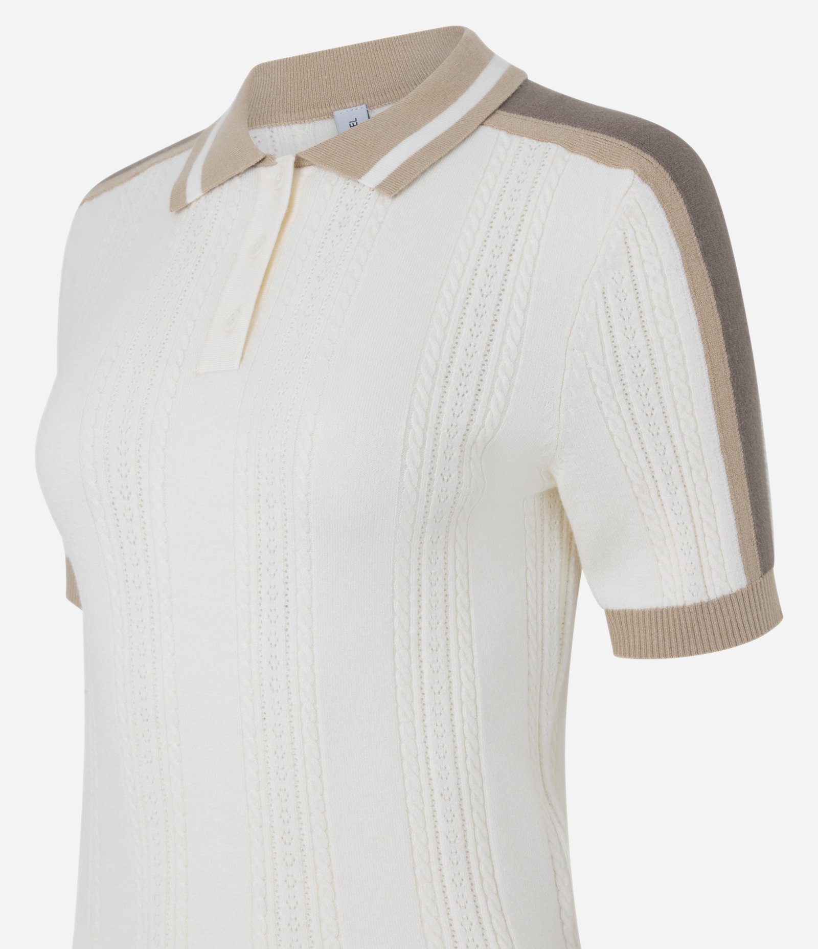 Blusa Polo em Tricô com Listra Lateral Off White 2