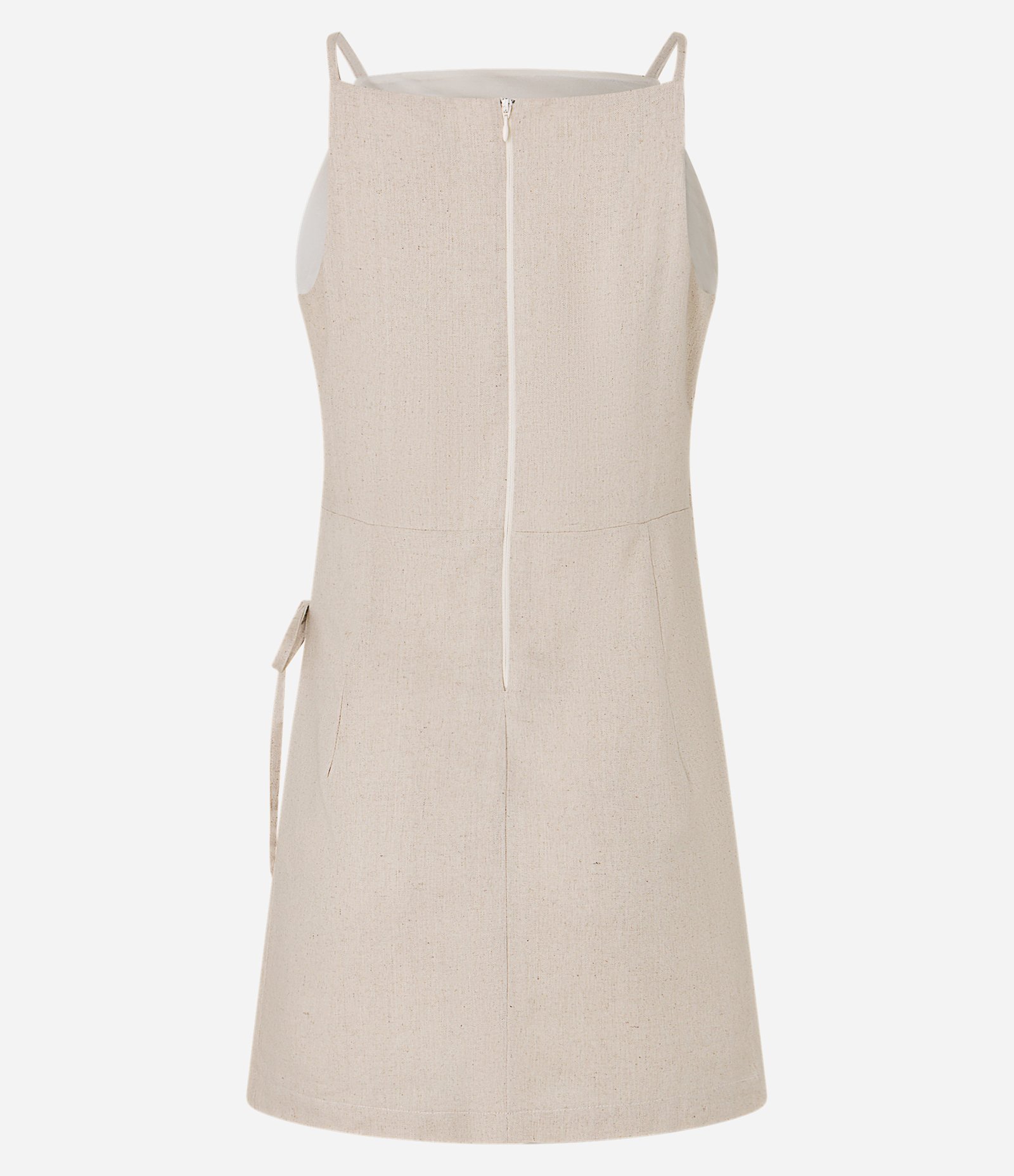 Vestido Curto Envelope Sem Manga com Amarração na Cintura Bege 6