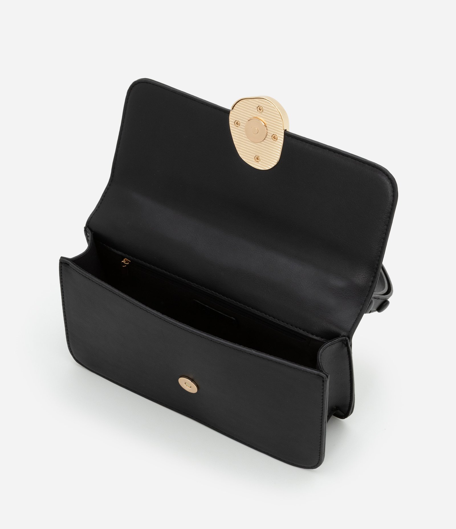 Bolsa Shoulder Média com Tampa e Detalhe Metalizado Preto 6